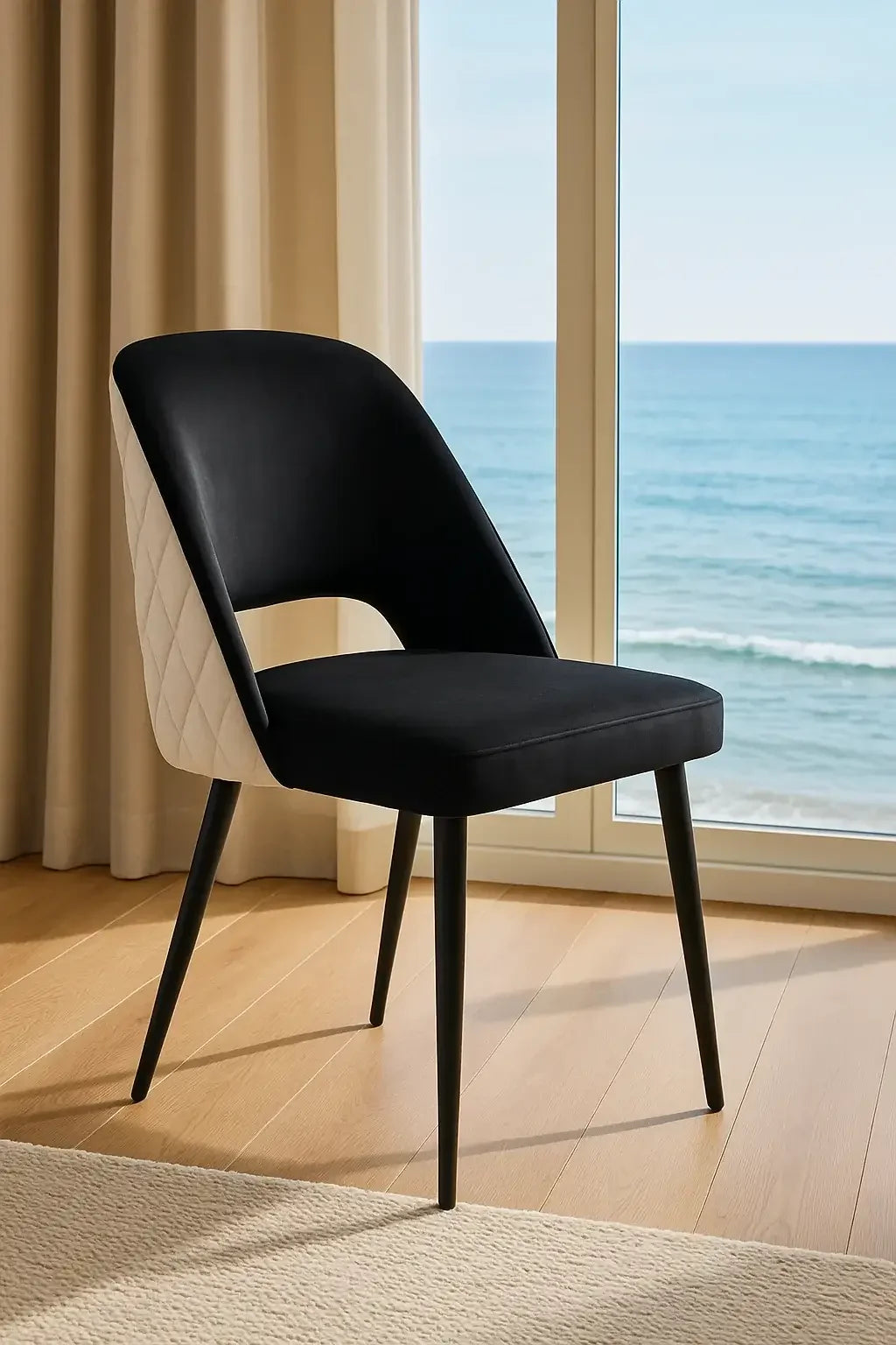 Трапезен стол Мигел/кадифе бежов/кафяв -двуцветен