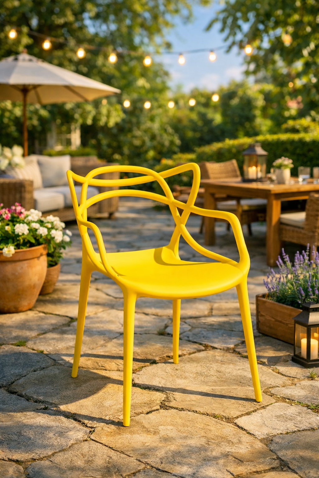 Градински Стол Виена Жълт - Полипропилен с Подлакътници