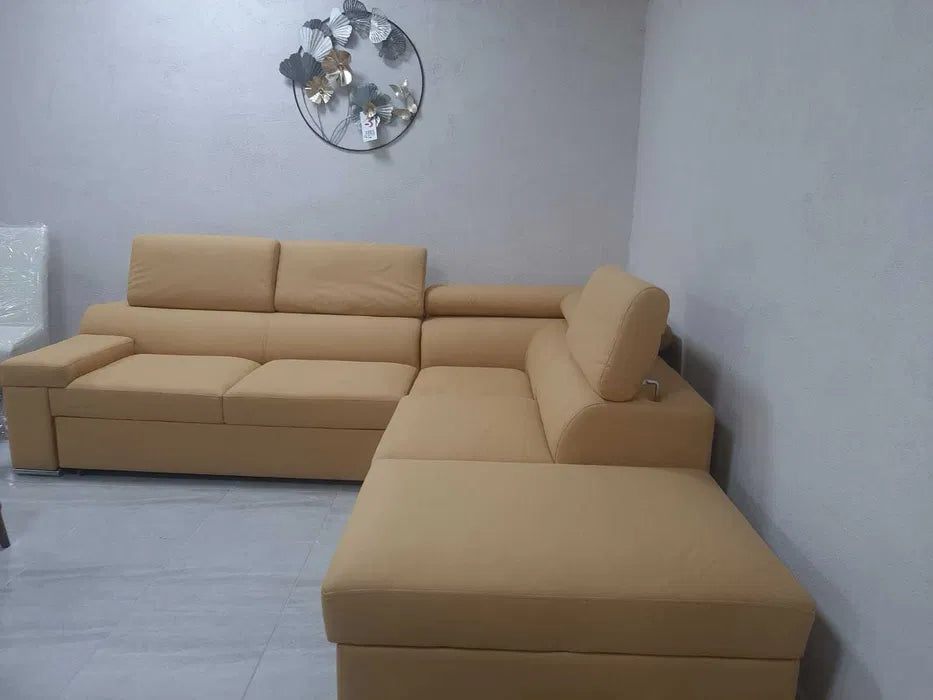 Диван Хана ъглов разтегателен 275/255/100см старо злато-наличен