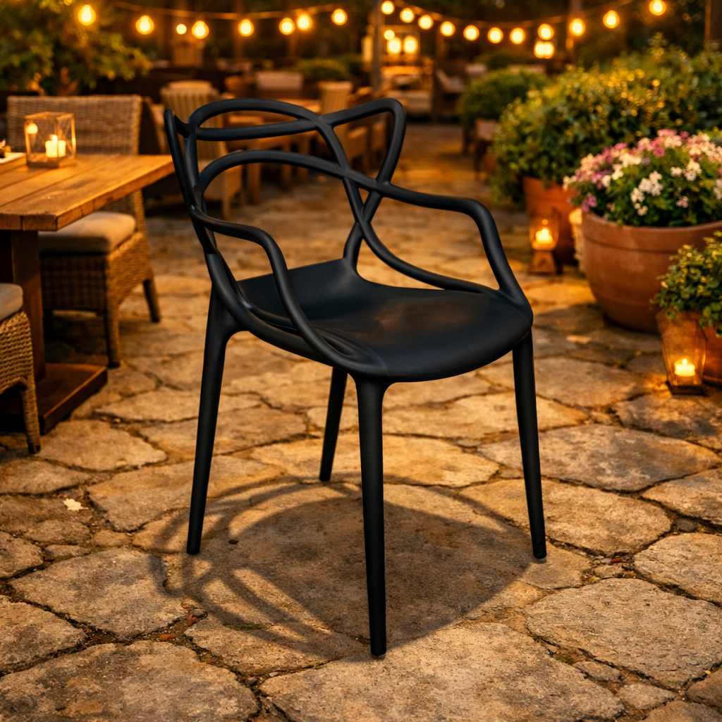 Градински Стол Виена Черен - Полипропилен с Подлакътници