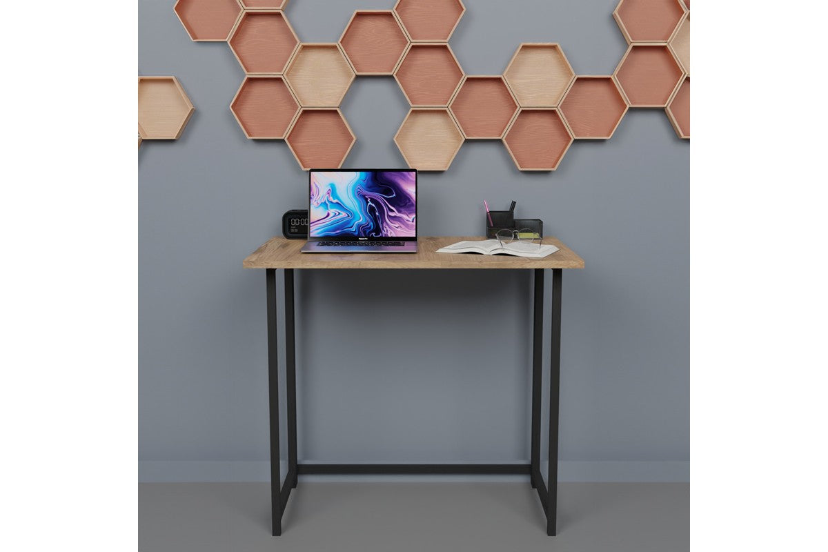 Офис бюро сгъваемо Thox дъб меламин-черен метал 80x50x72см