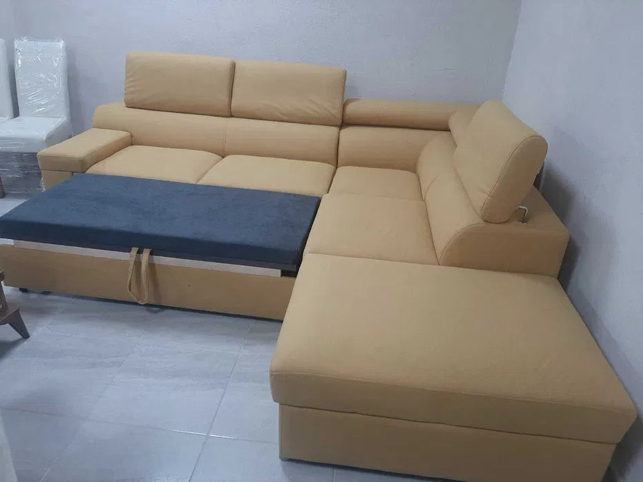 Диван Хана ъглов разтегателен 275/255/100см старо злато-наличен