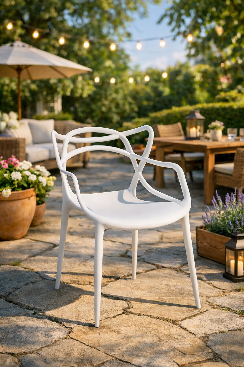 Градински стол ВИЕНА бял - полипропилен с подлакътници