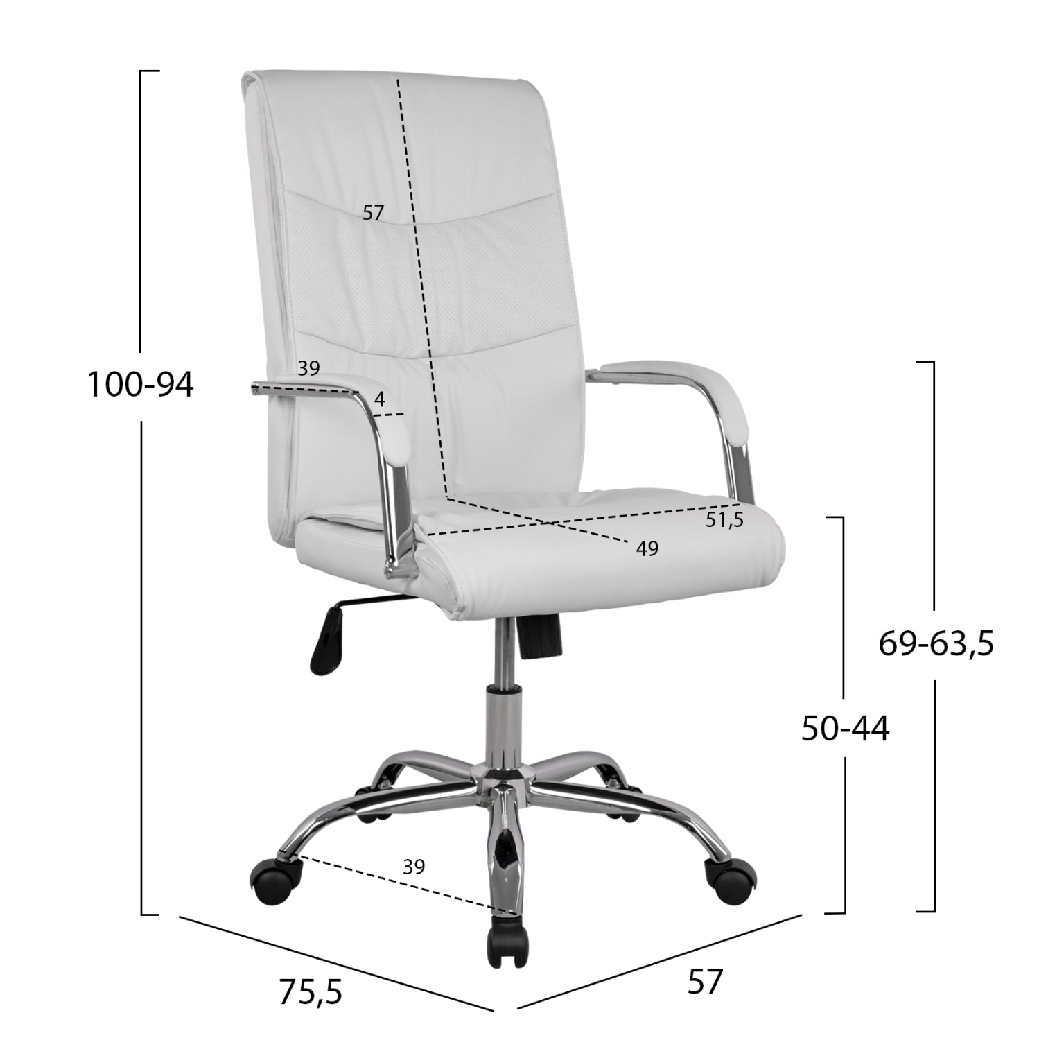 Офис стол JACOB бял цвят 57X75.5X100см