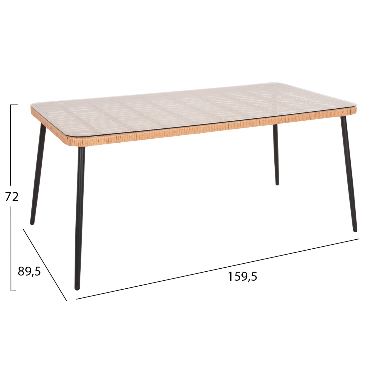 Комплект градински 7 части Аllegra от ракита,с маса 159,5x89,5x72 бежово-черен метал