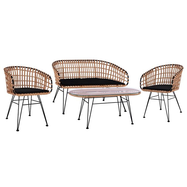 Комплект градински Алегра от 4 бр/маса 100x45x46 см., диван и 2 стола ракита, бежов