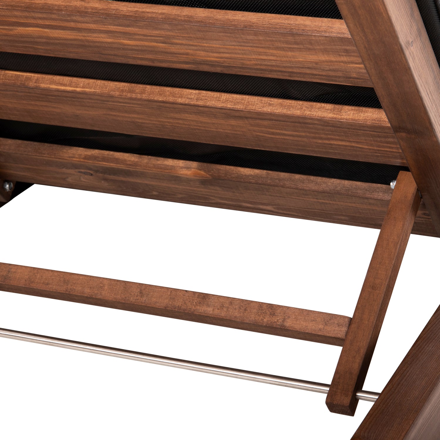 Шезлонг Ikaria борова дървесина цвят орех - възглавница от черен текстил 80x208x27-95см