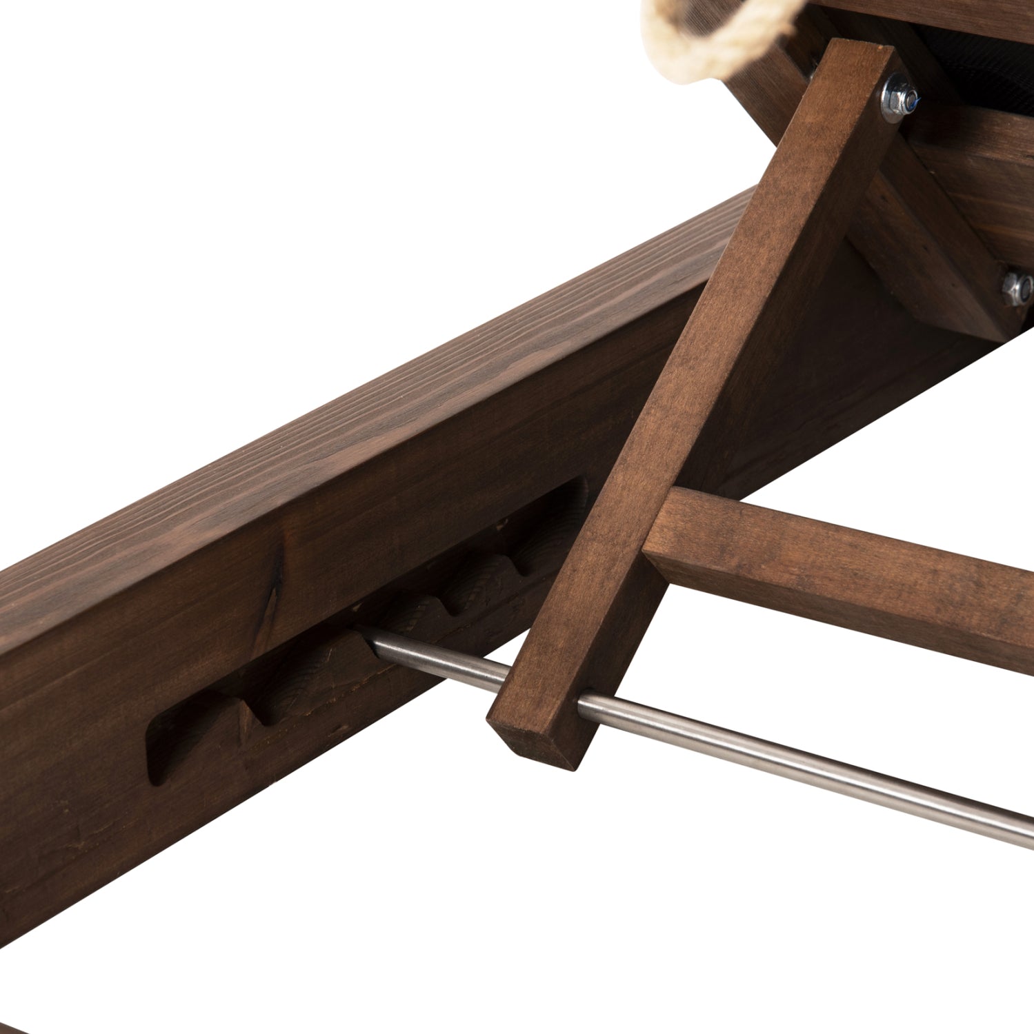 Шезлонг Ikaria борова дървесина цвят орех - възглавница от черен текстил 80x208x27-95см