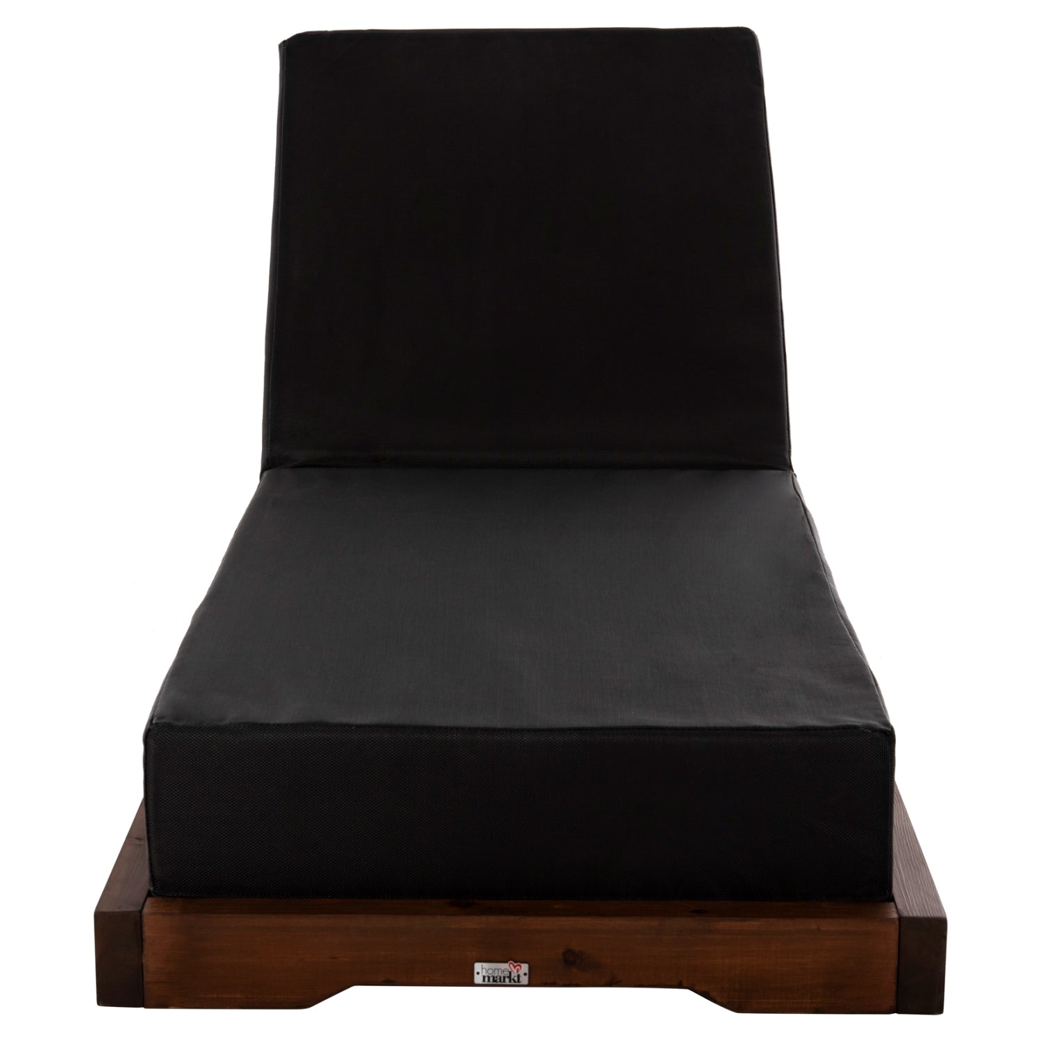 Шезлонг Ikaria борова дървесина цвят орех - възглавница от черен текстил 80x208x27-95см