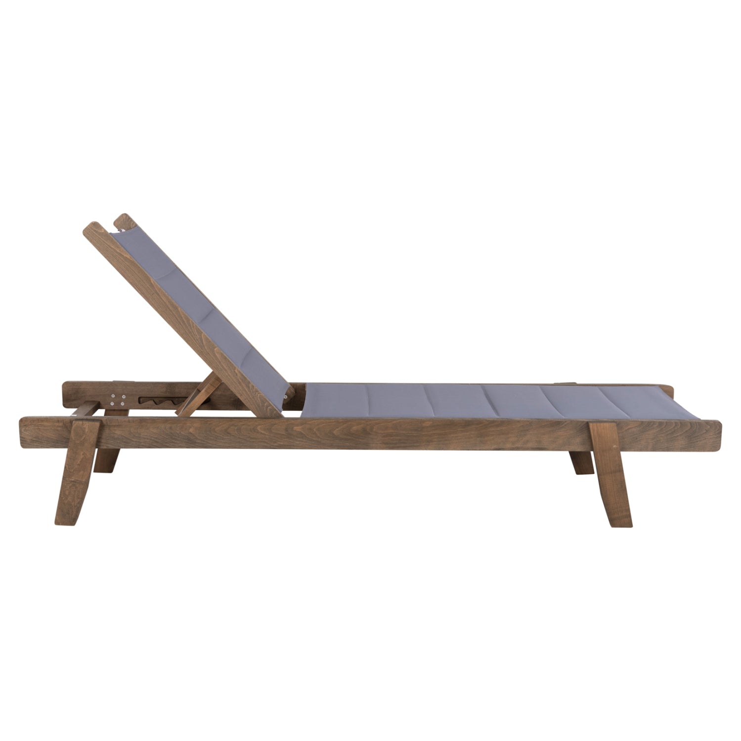 Шезлонг MILOS от бук цвят орех-сив текстил 204x65x31.5-92.5см