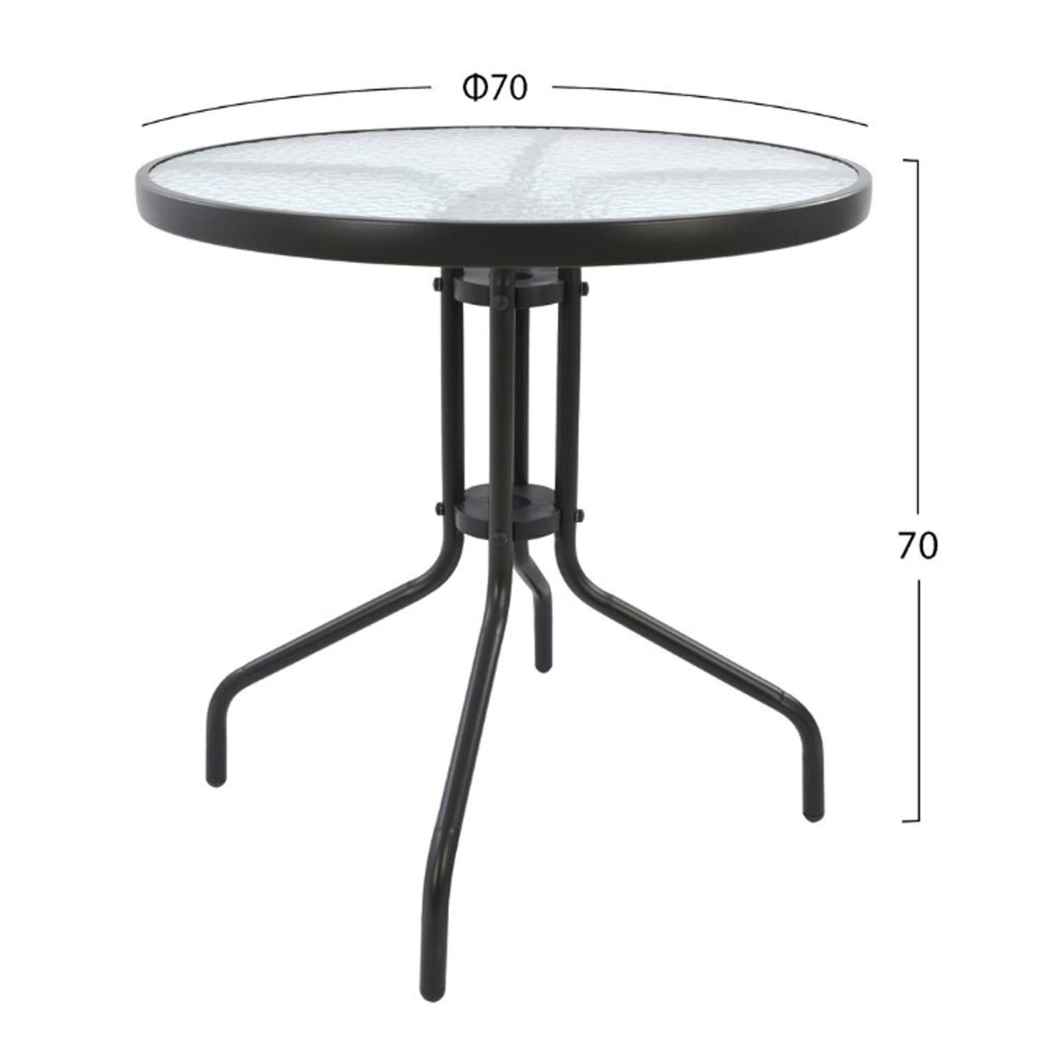 Градински комплект от 3 части сив метал - защитно стъкло - сив текстил с маса ф70/70см