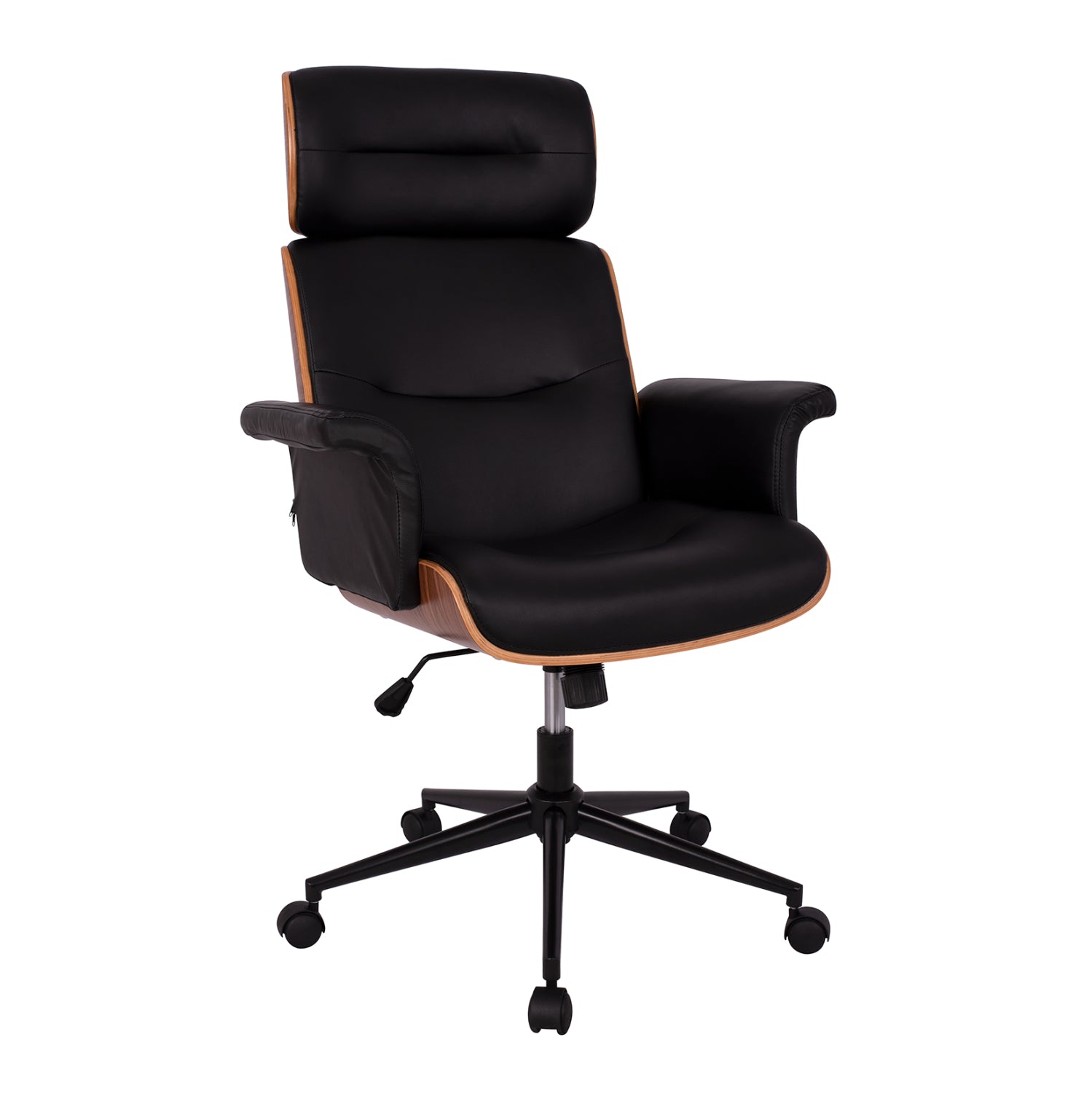 Офис стол SUPERIOR PRO орех с черна ПУ кожа