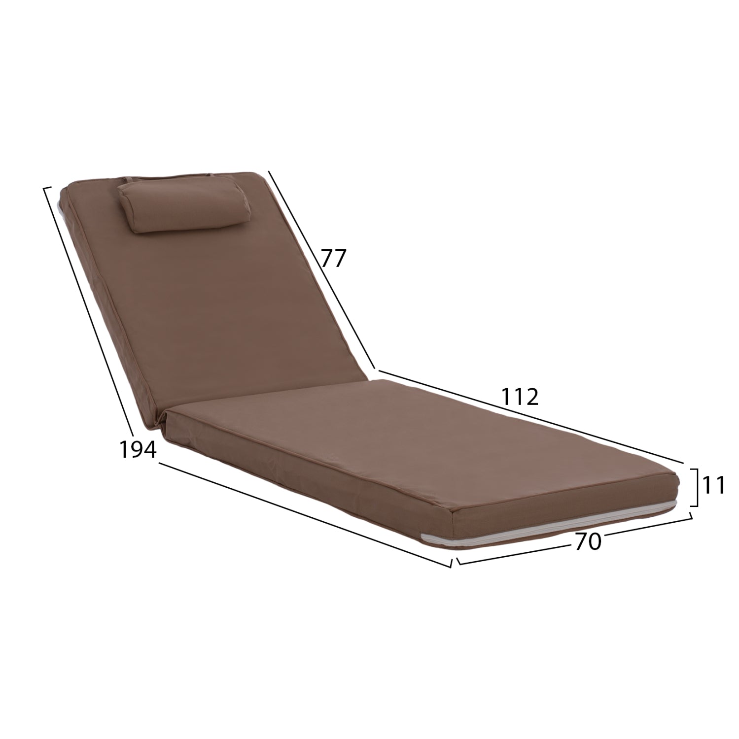 Текстилна възглавница за шезлонг Сифнос 600гр/м2 2x1 цвят мока 194x70x11см