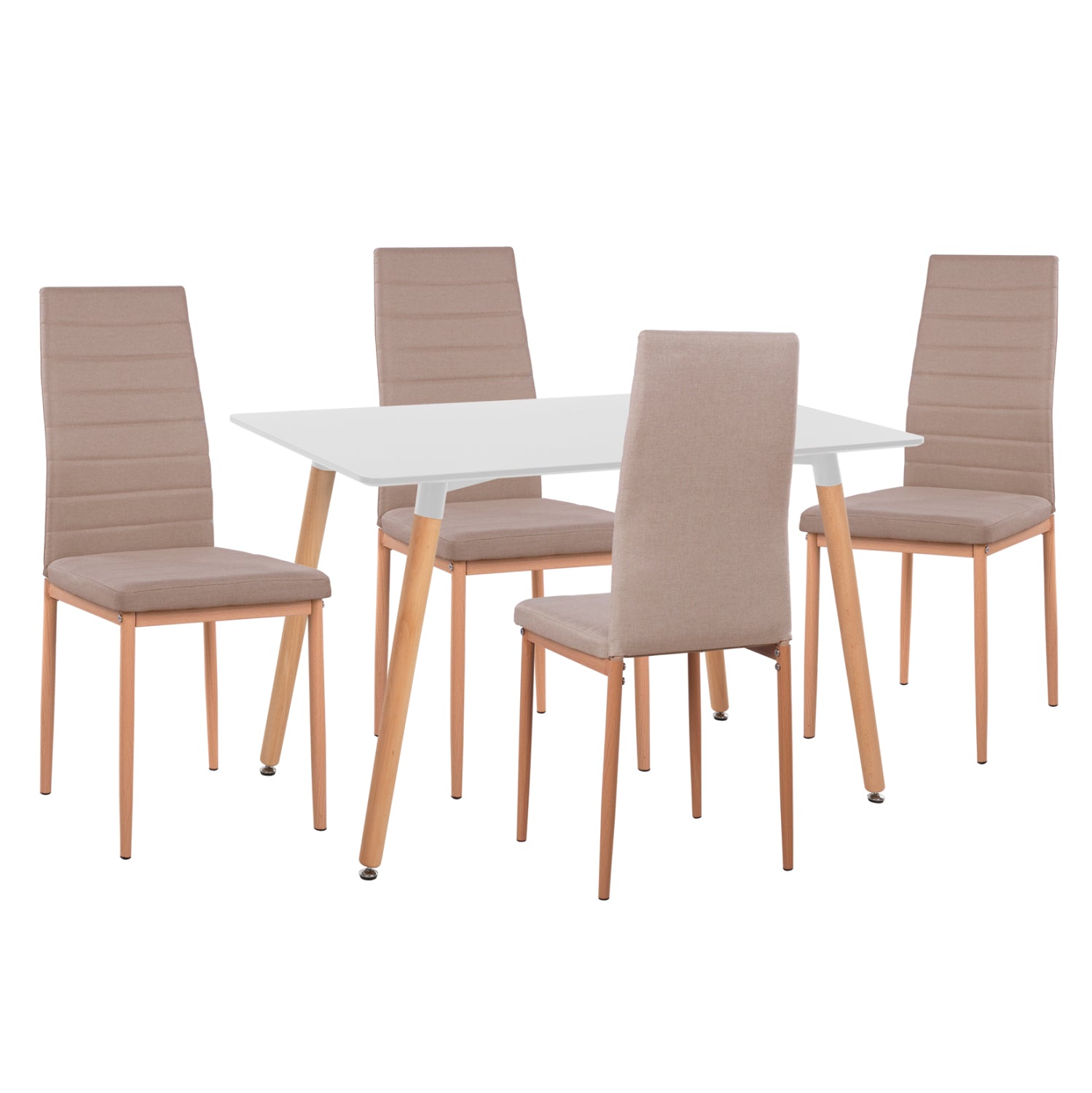 Трапезен комплект 5бр минимален бял мдф-бежов плат