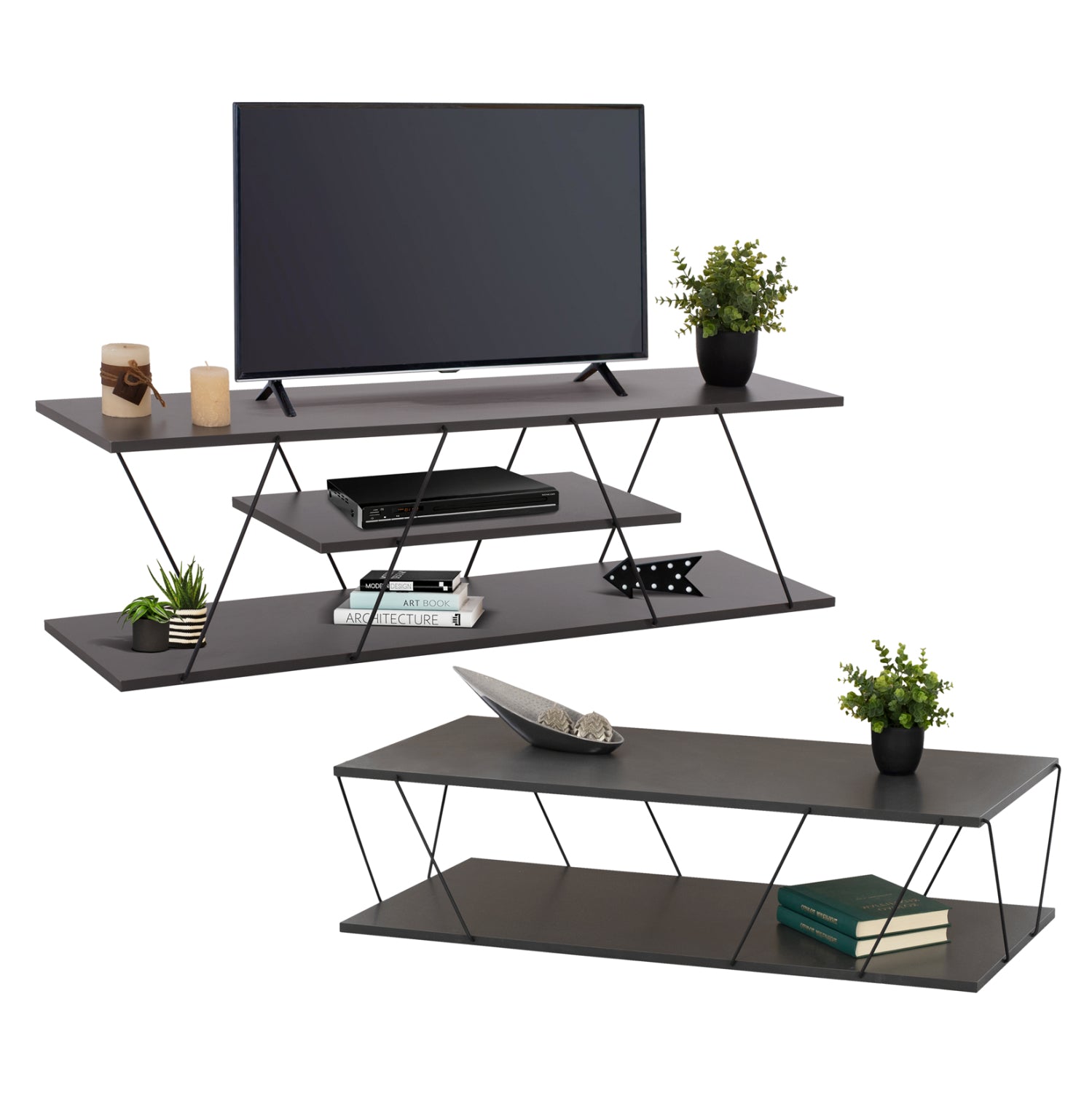 Холна гарнитура TARS 2бр  меламин-метал сиво-черно