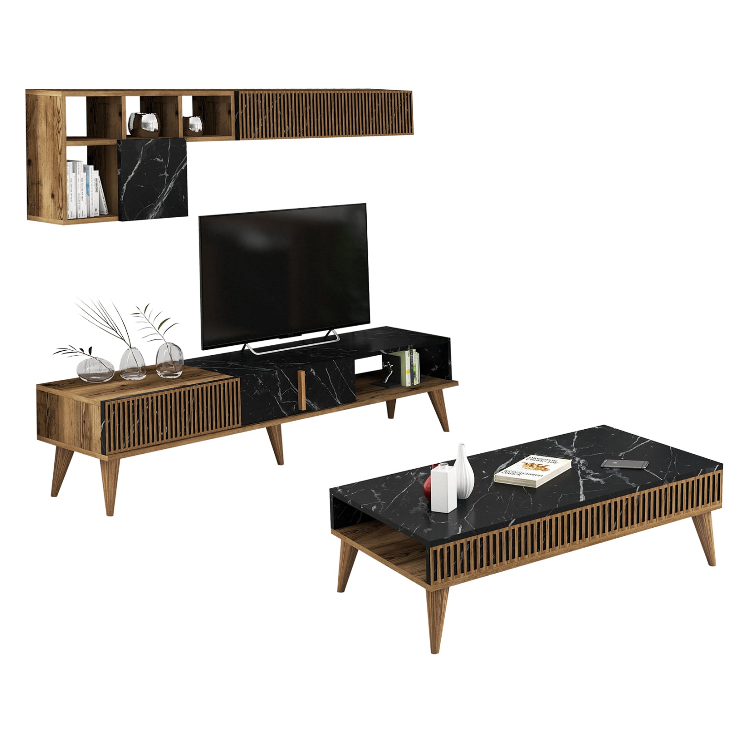 Комплект за хол  2бр орех-черен цвят 11847