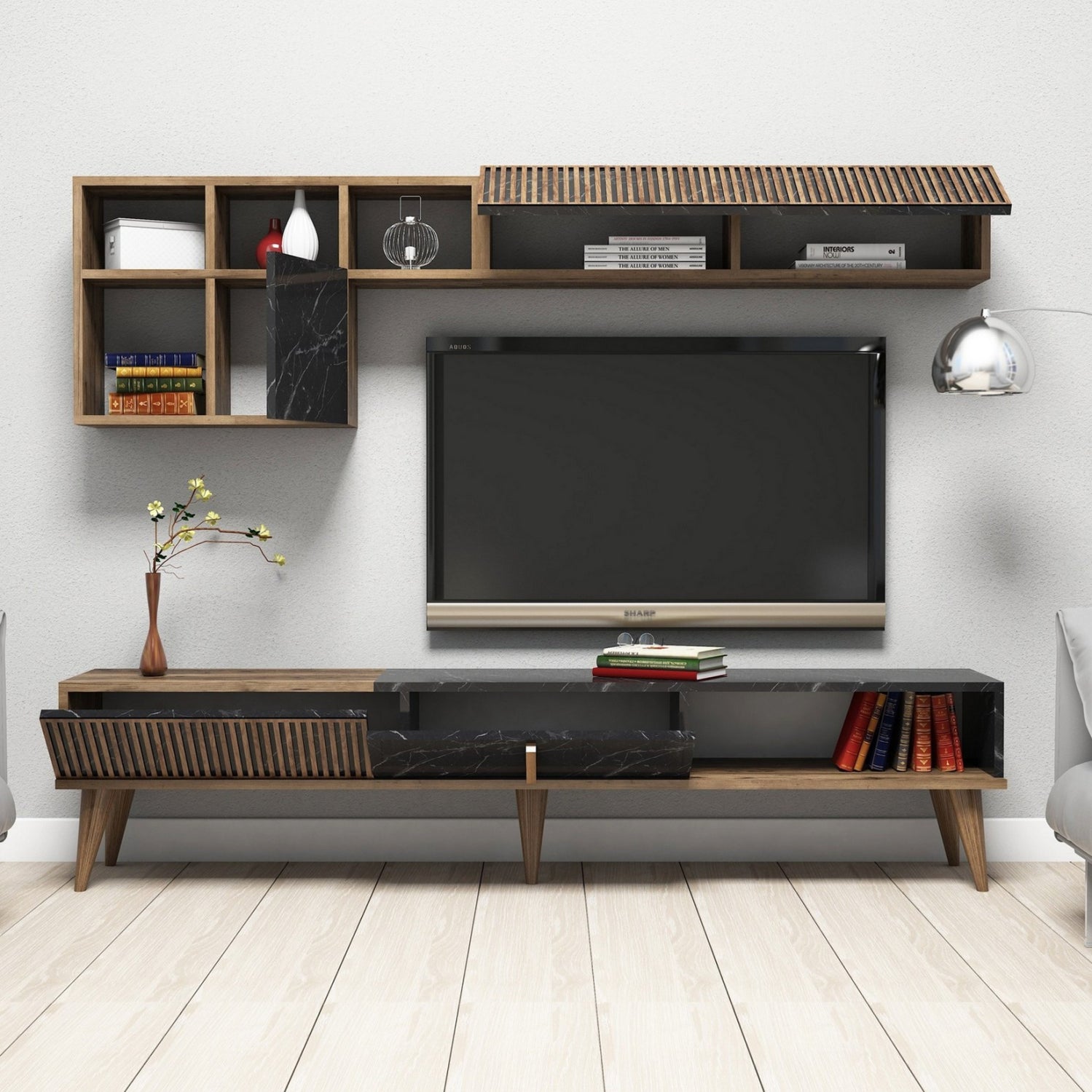 Комплект за хол 2бр орех-черен цвят 11847