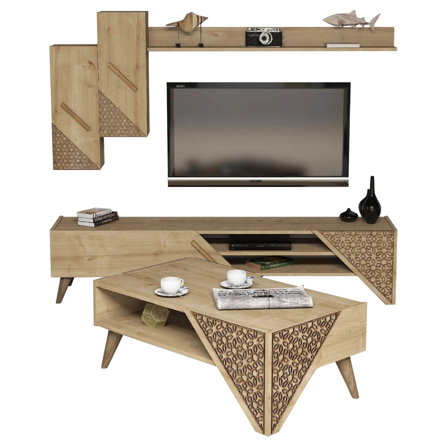 Меламинов комплект за хол 2 часта, натурален дъб 11849