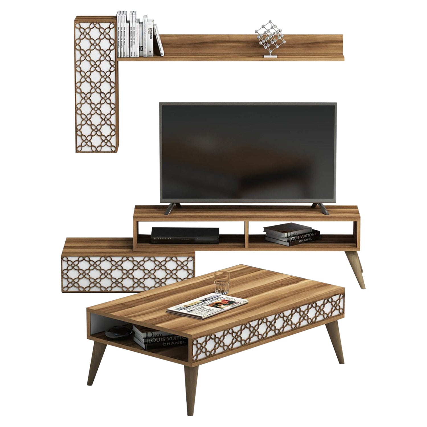 Меламинов комплект за хол 2 части, орех - бял 11850