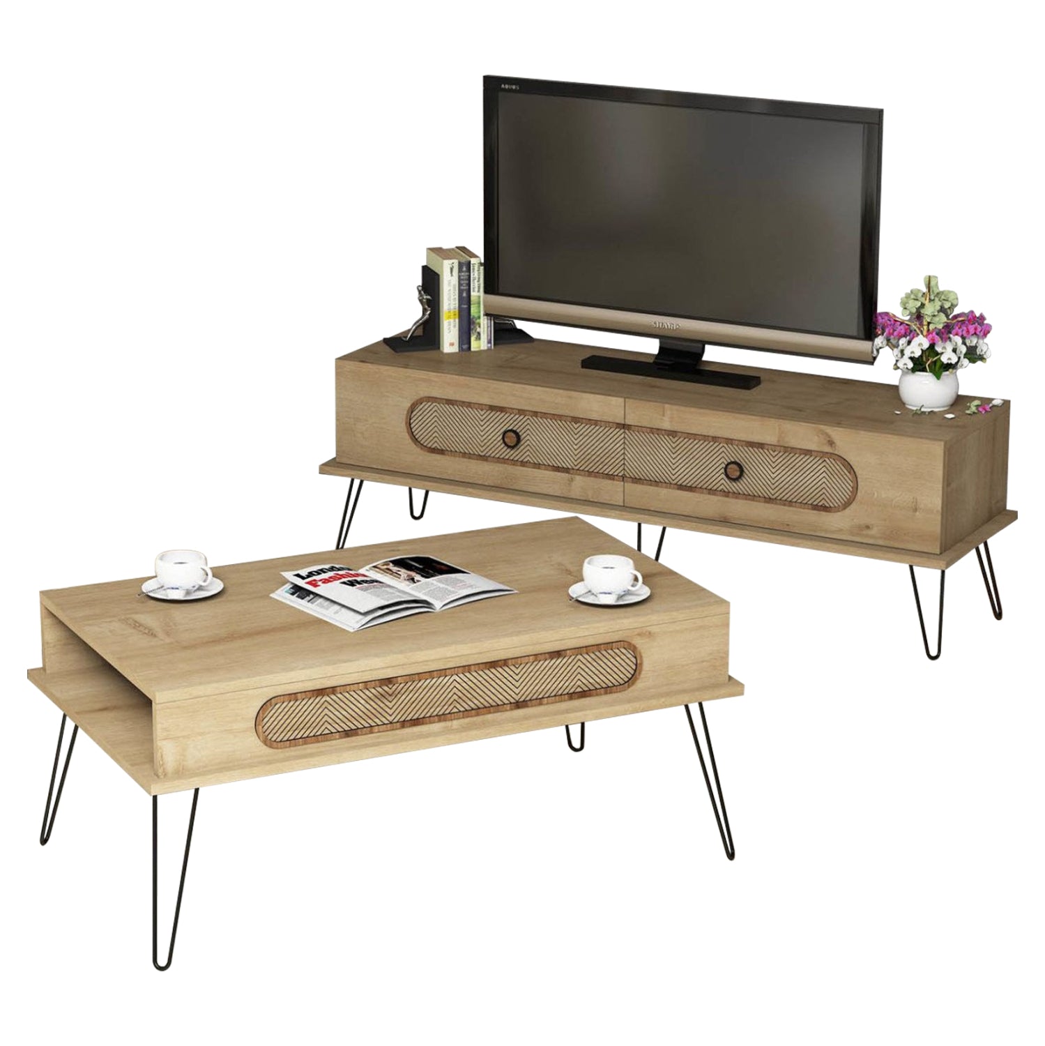 Меламинов комплект за хол 2 части, натурален дъб 11851