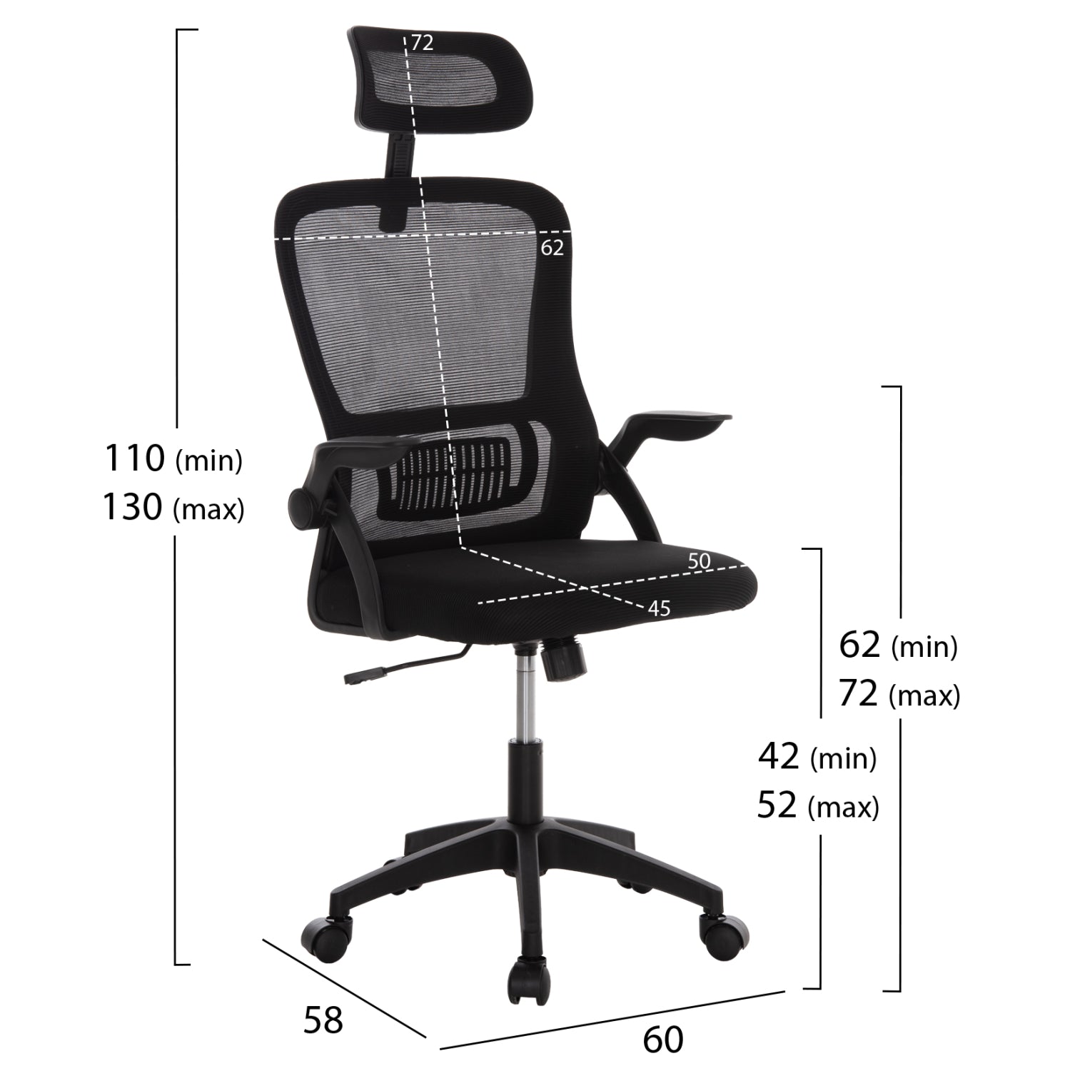 Офис стол BLAZER - Черна мрежа, черна рамка 60.5x47x85.5см