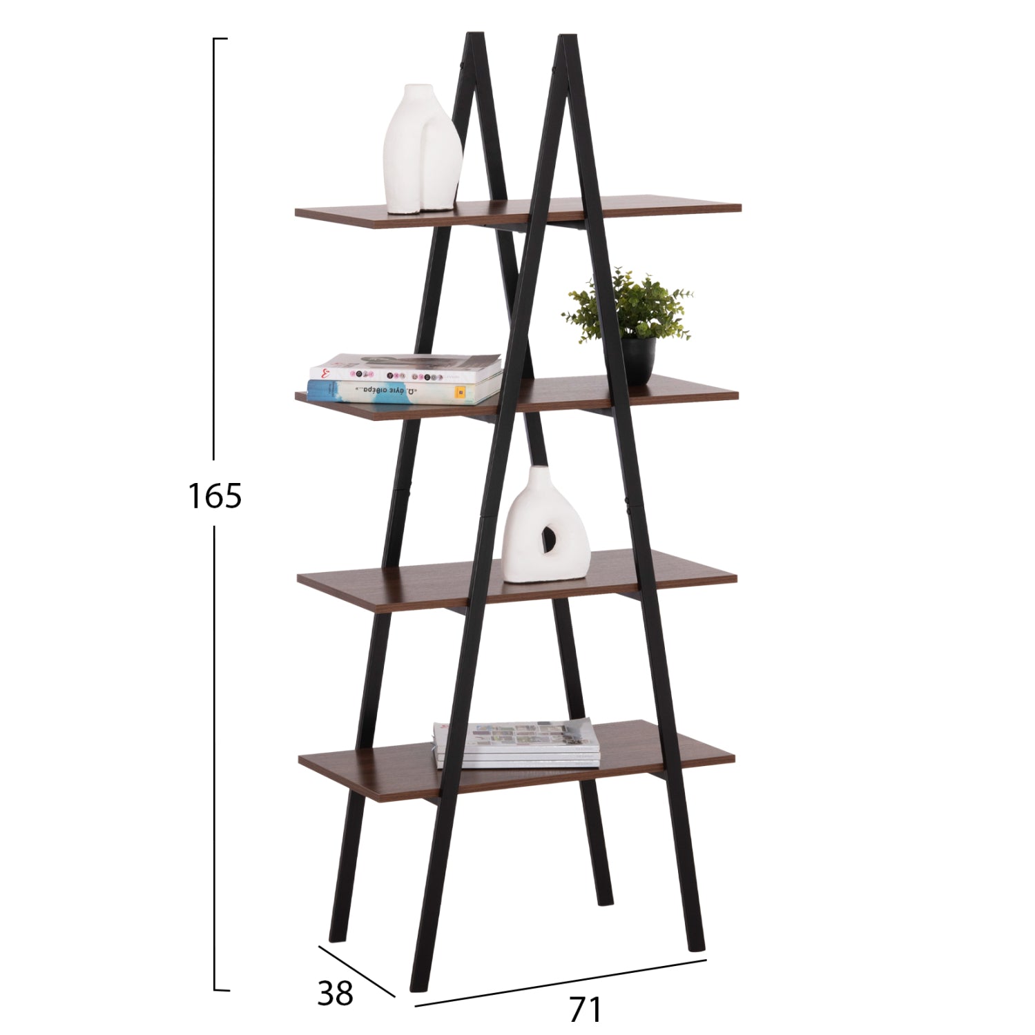 Етажерка STAM цвят черен-орех 71x38x165