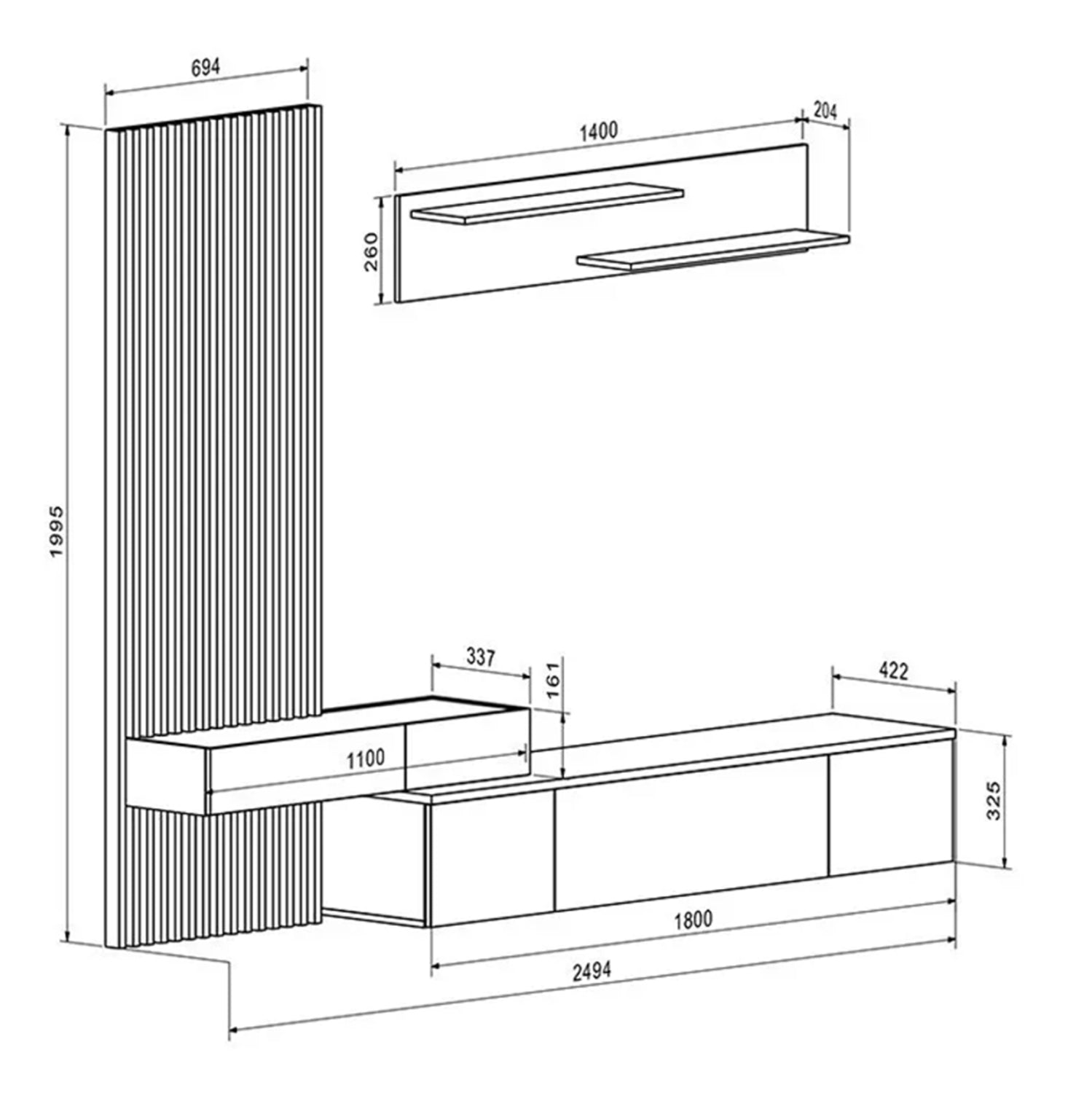 Тв шкаф DORT меламин в sonama-бяло 249.5x42.2x199.5cm