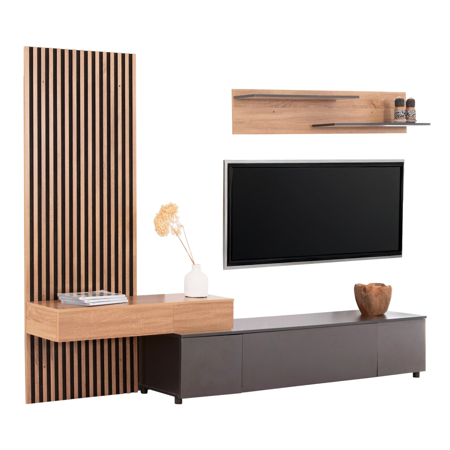 Тв шкаф DORT с меламин в цвят сонома-тъмно сив 249.5x42.2x199.5см