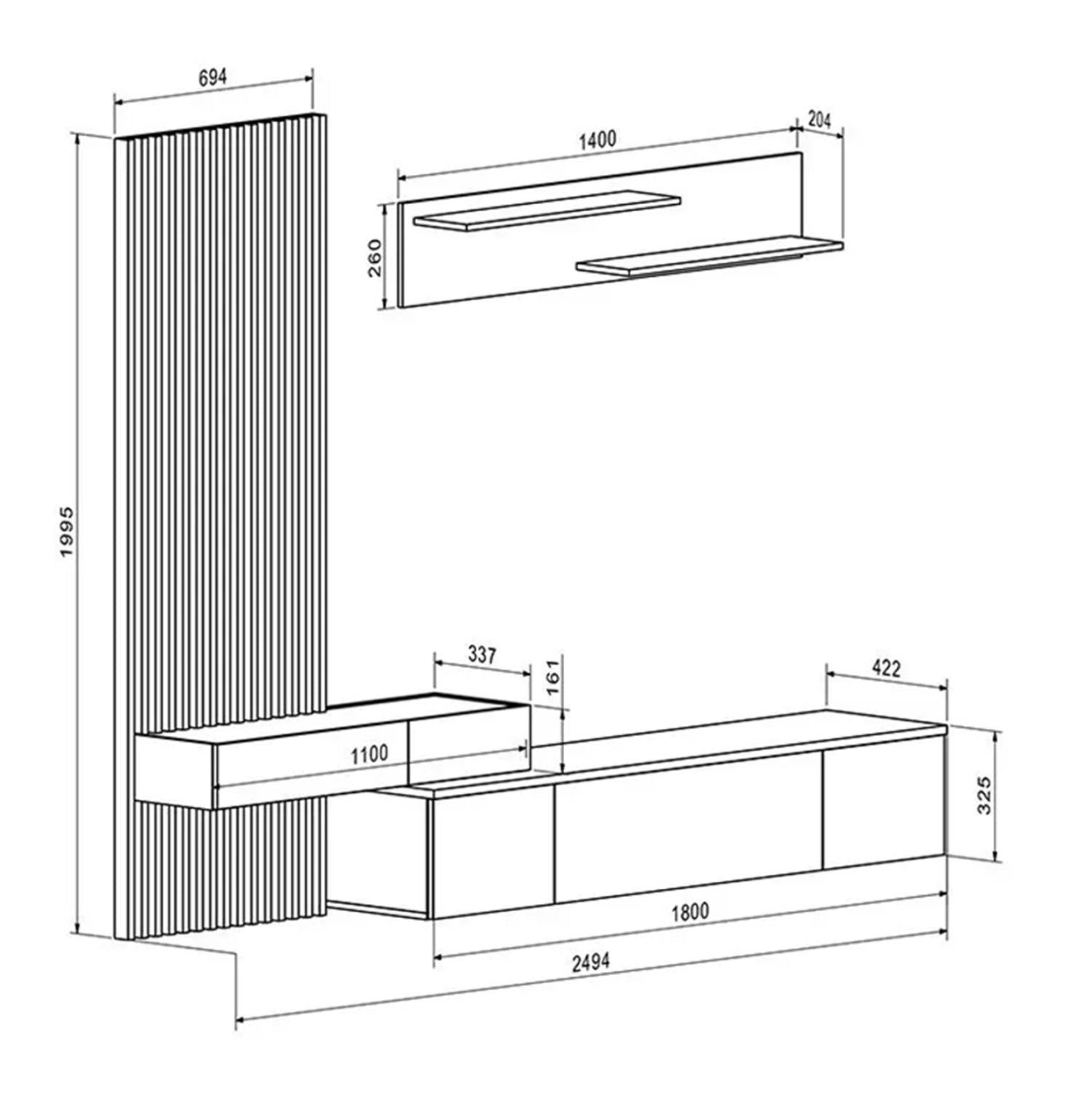 Тв шкаф DORT с меламин в цвят сонома-тъмно сив 249.5x42.2x199.5см