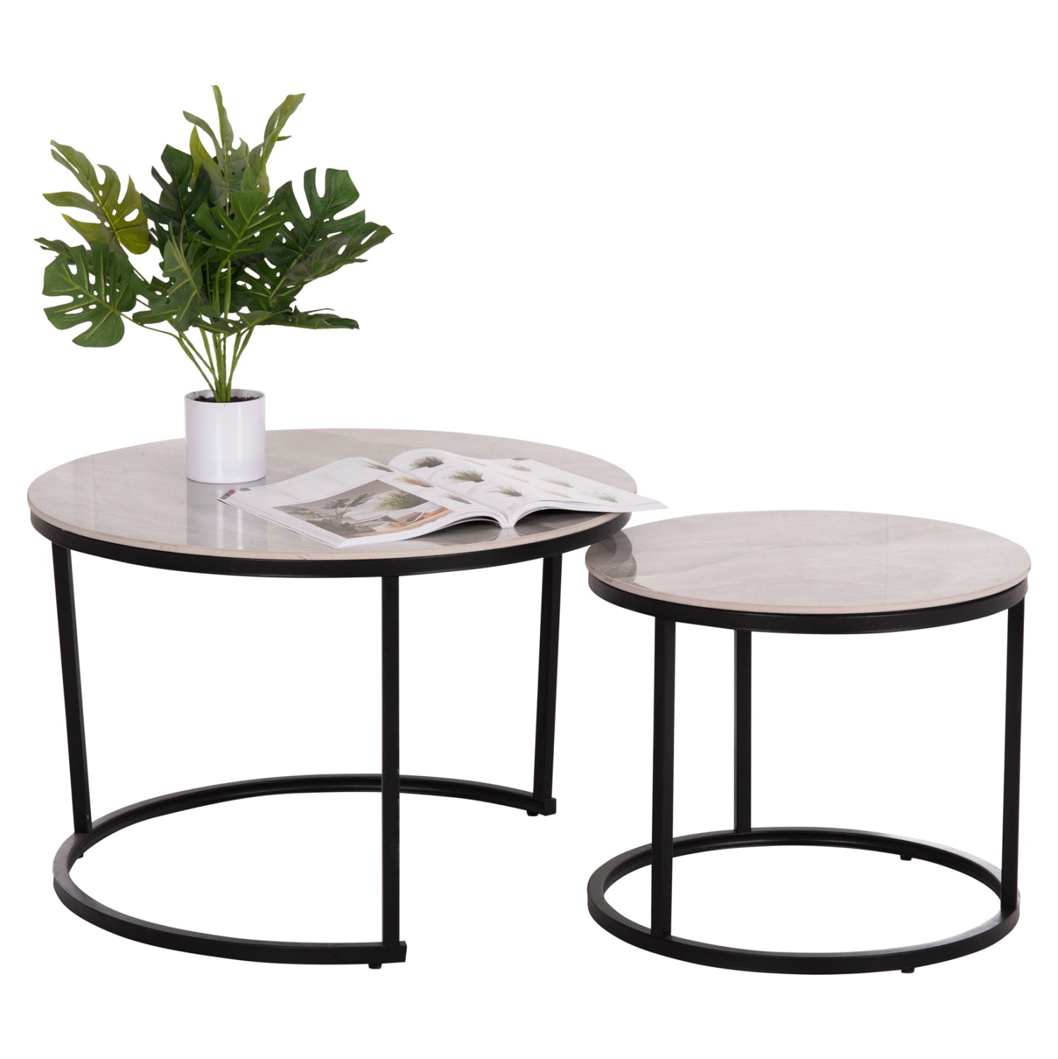 Комплект холни маси от 2 бр.TALOS сива керамика-метал φ70x46см