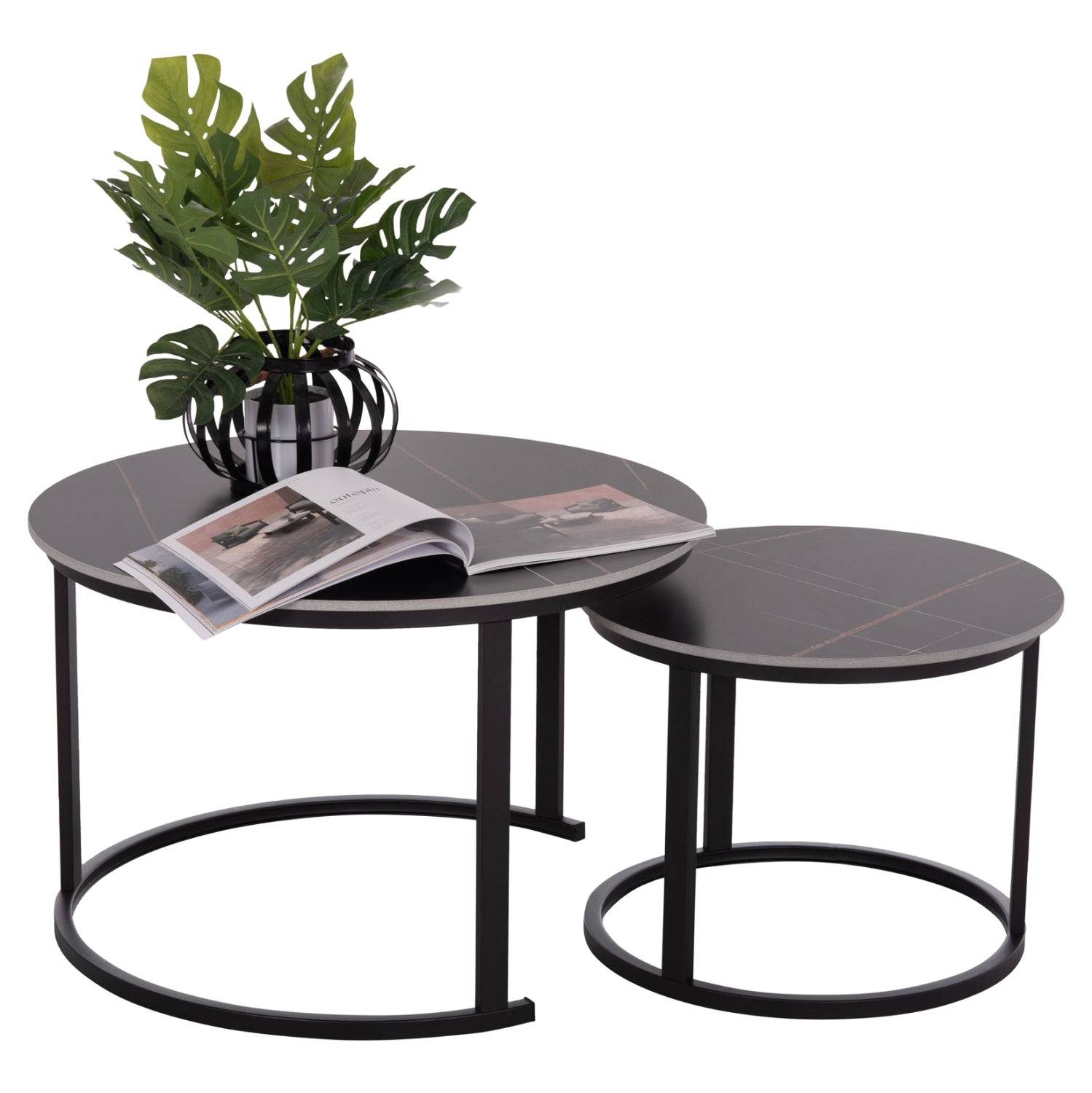 Комплект холни маси 2 бр Talos с вид на черен мрамор 2бр./φ70 и ф50см