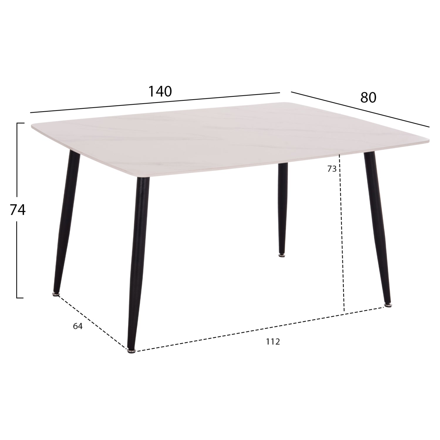 Керамична маса Raven с визия на бял мрамор 140x80x74см.