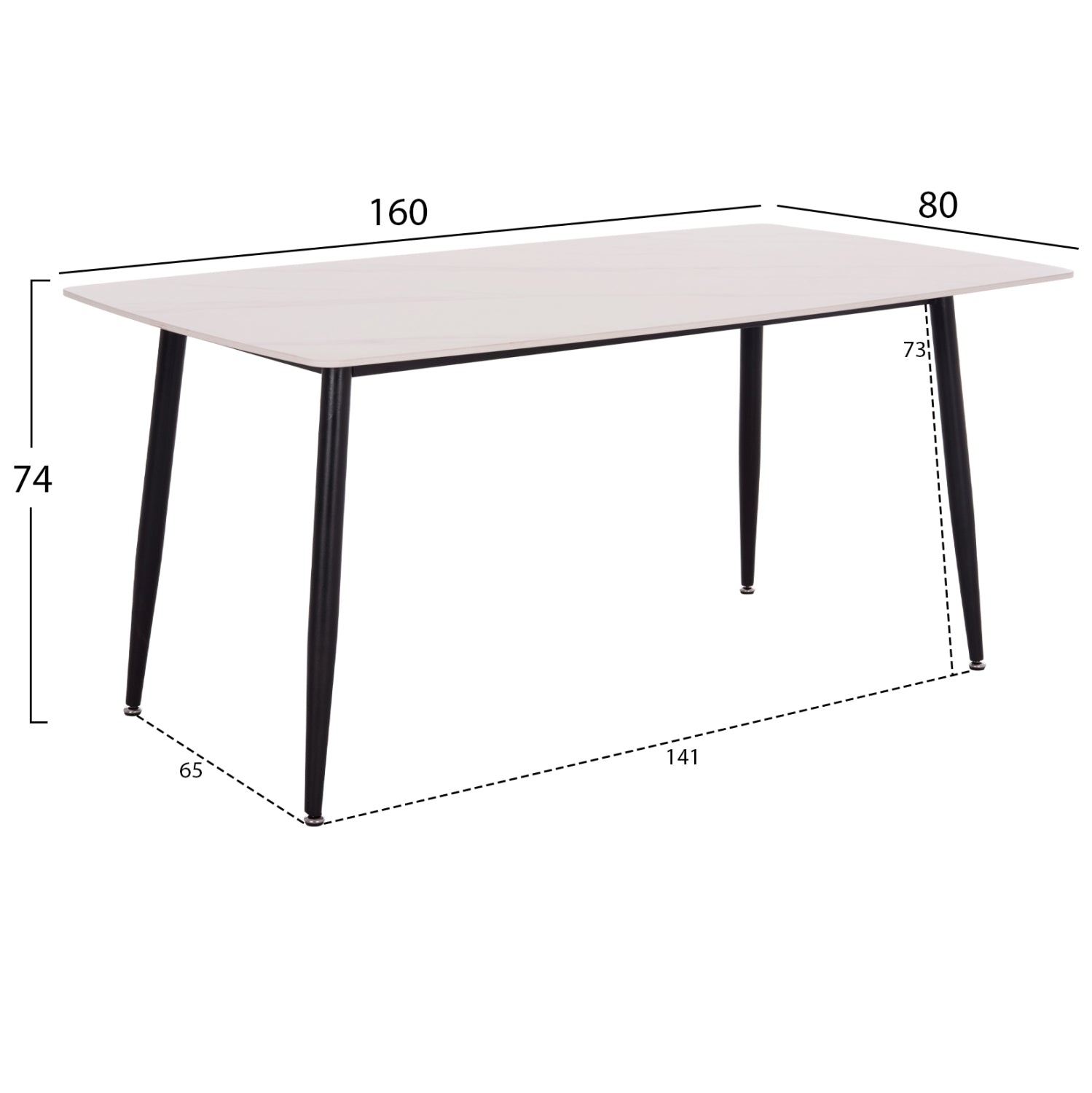 Маса Raven с вид на бял мрамор 160x80x74см