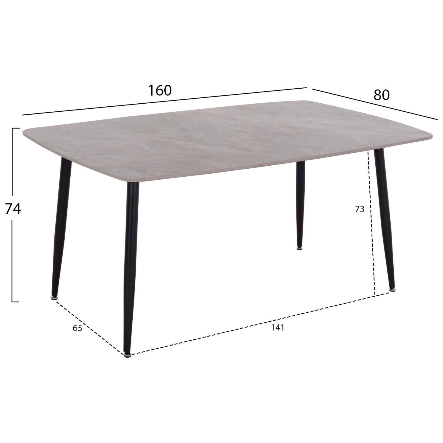 Керамична маса Raven с визия на сив мрамор 160x80x74см