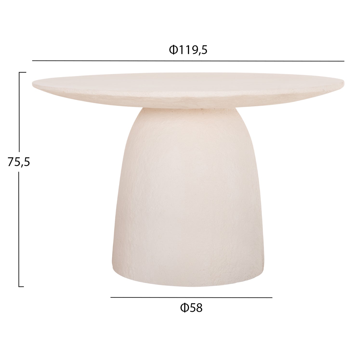 Кръгла трапезна маса SEPPO фибро цимент бяла--φ119.5x75.5см.