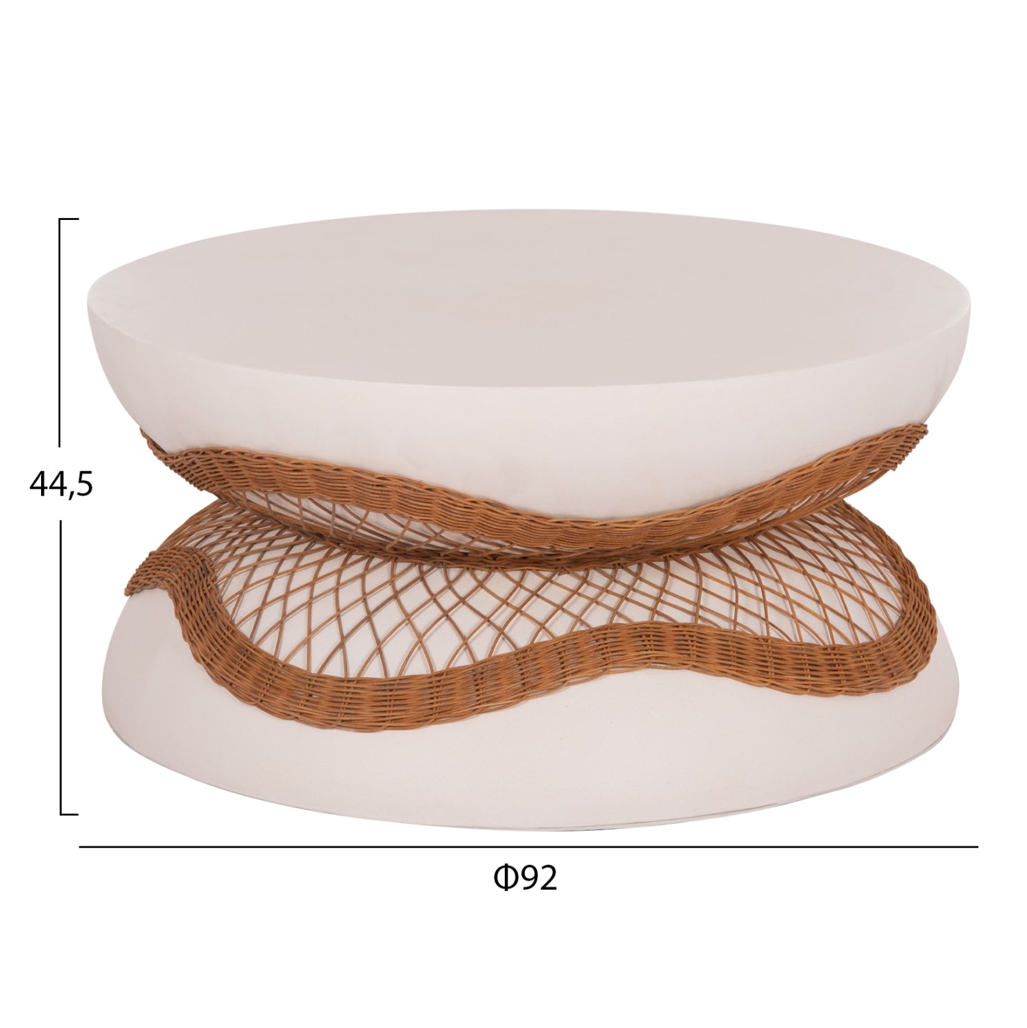 Холна маса Anna фибр цимент бяла-естествен ратан--φ92x44.5hcm