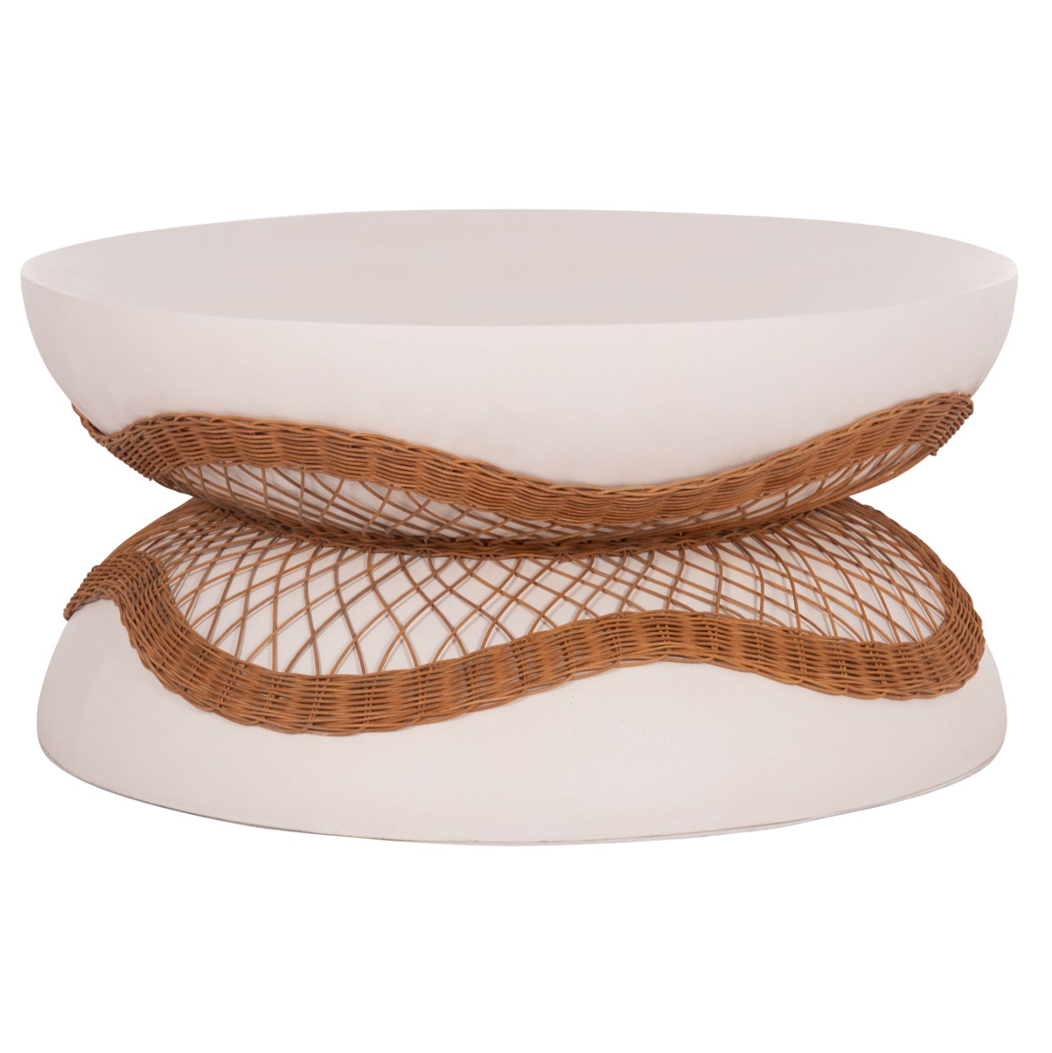 Холна маса Anna фибр цимент бяла-естествен ратан--φ92x44.5hcm