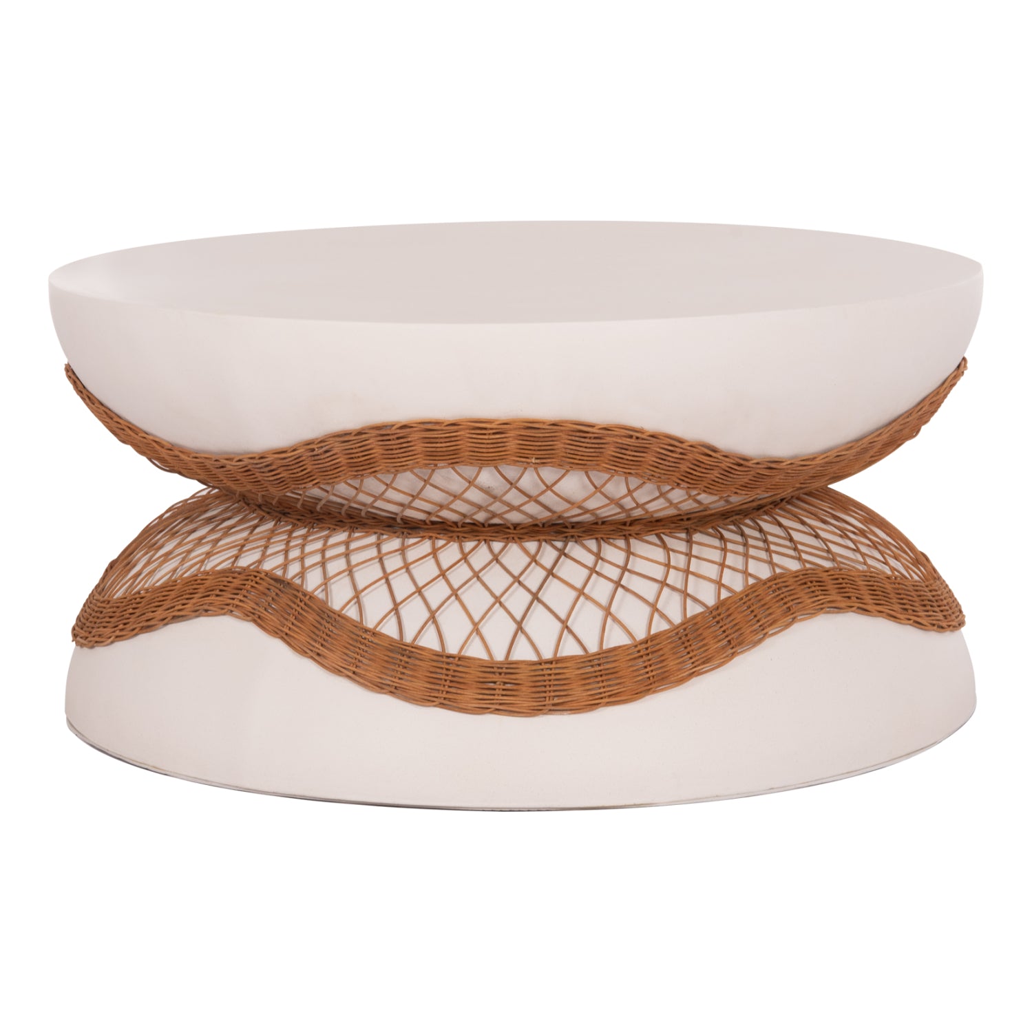 Холна маса Anna фибр цимент бяла-естествен ратан--φ92x44.5hcm