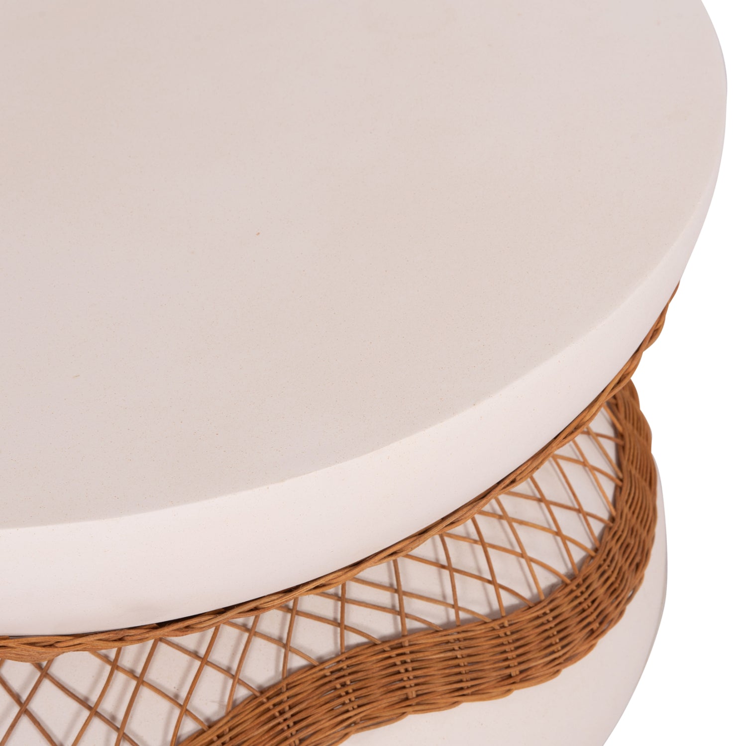 Холна маса Anna фибр цимент бяла-естествен ратан--φ92x44.5hcm