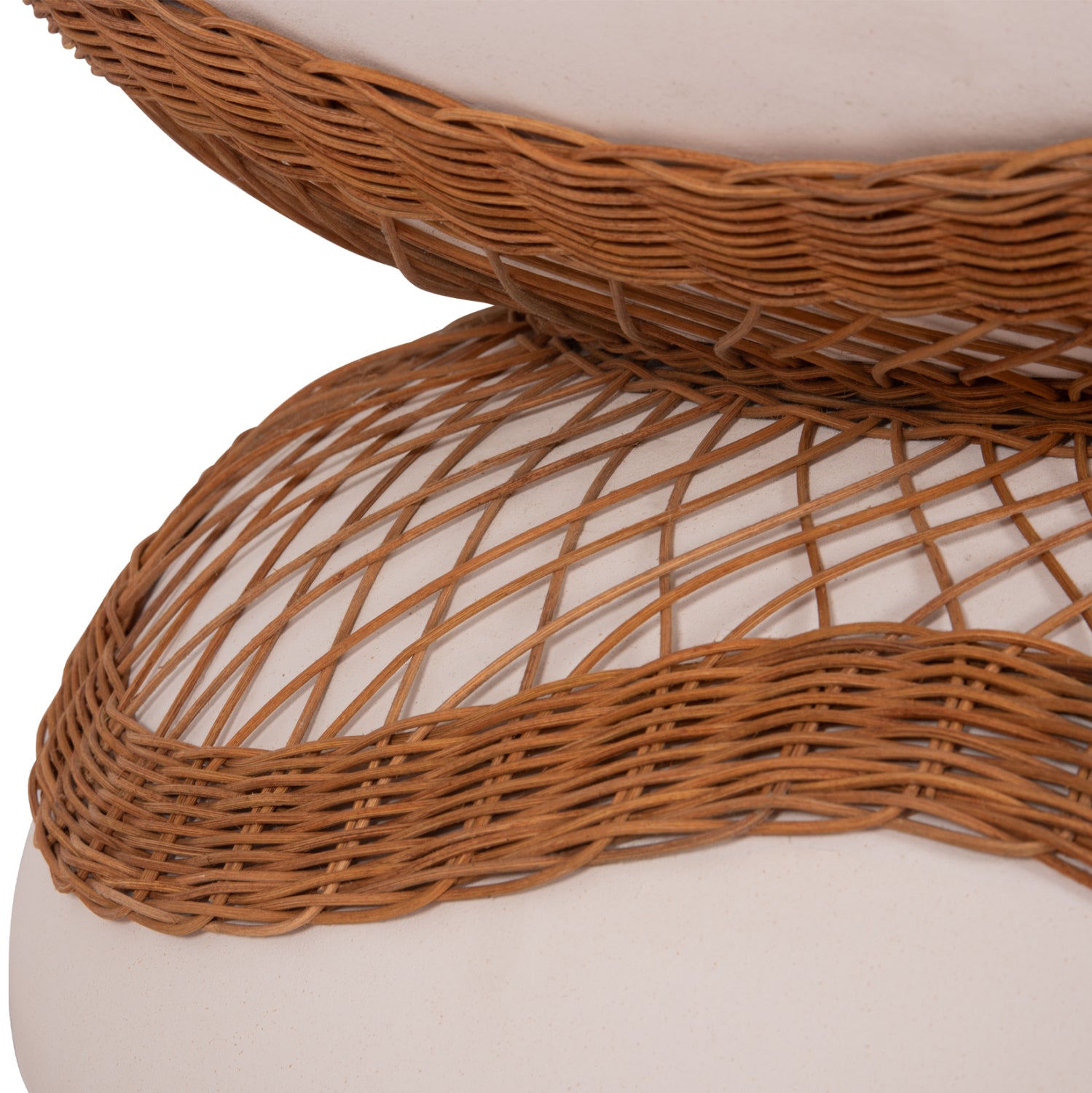 Холна маса Anna фибр цимент бяла-естествен ратан--φ92x44.5hcm