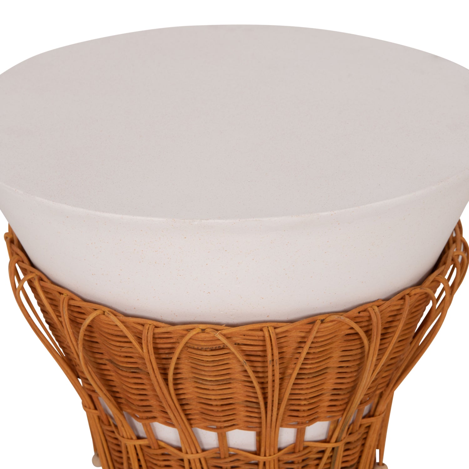 Кръгла странична маса PERRAL фибро цимент в бял - натурален ратан -- φ42x36всм.