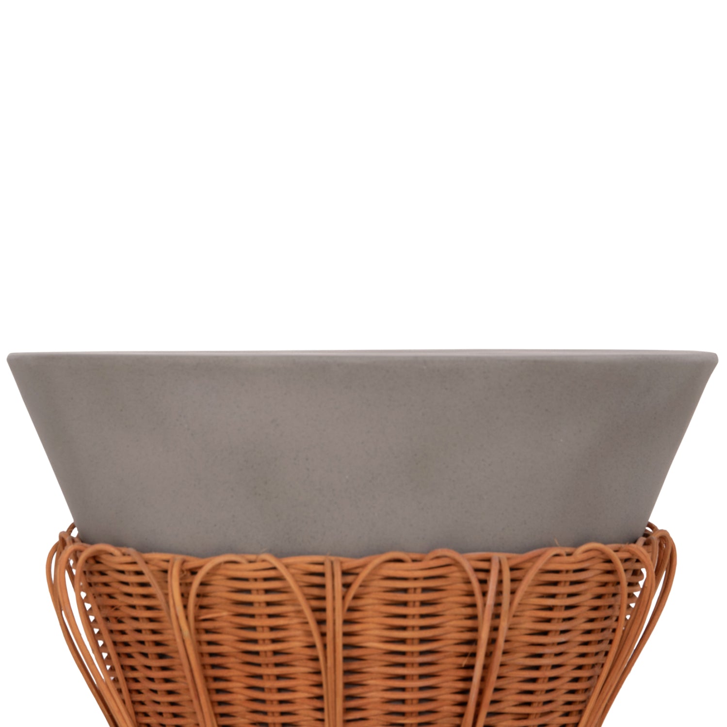 Кръгла странична маса PERRAL фибър цимент в сиво / натурален ратан φ42x36см.