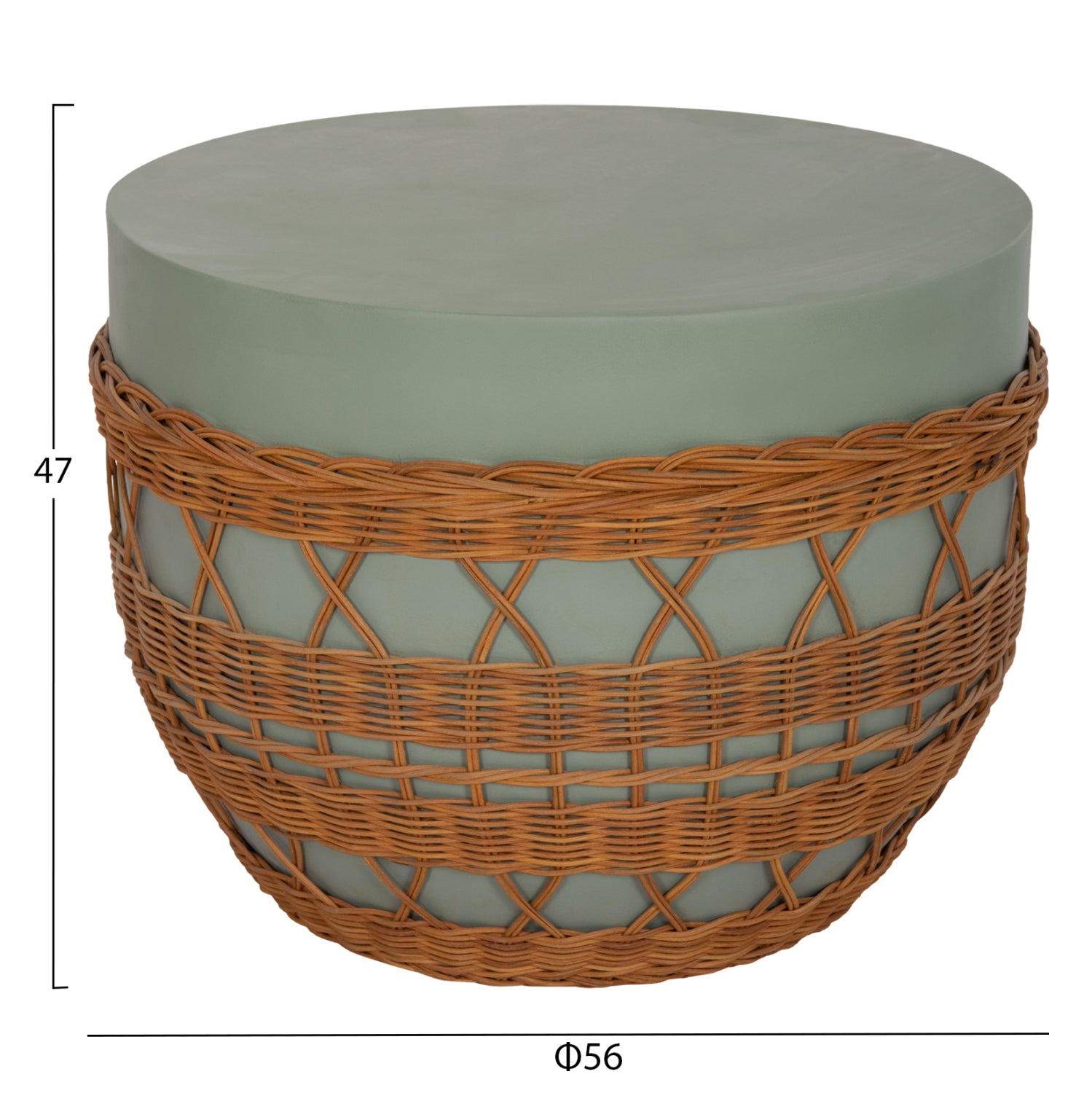 Холна маса Vilhena фибрo цимент зелен-ратан естествен ф56x47cm.