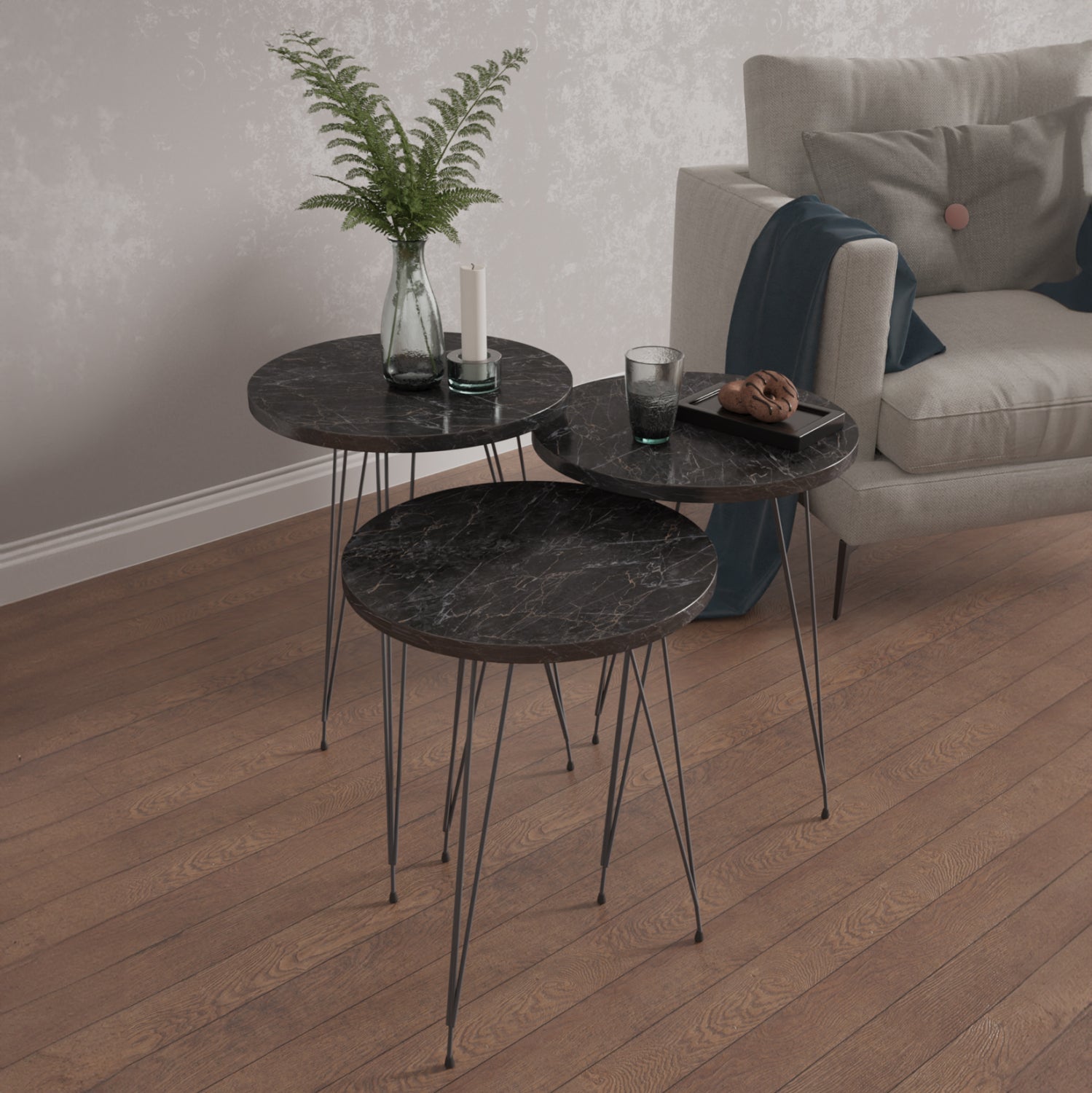 Комплект холни маси 3 бр NISSA черен цвят