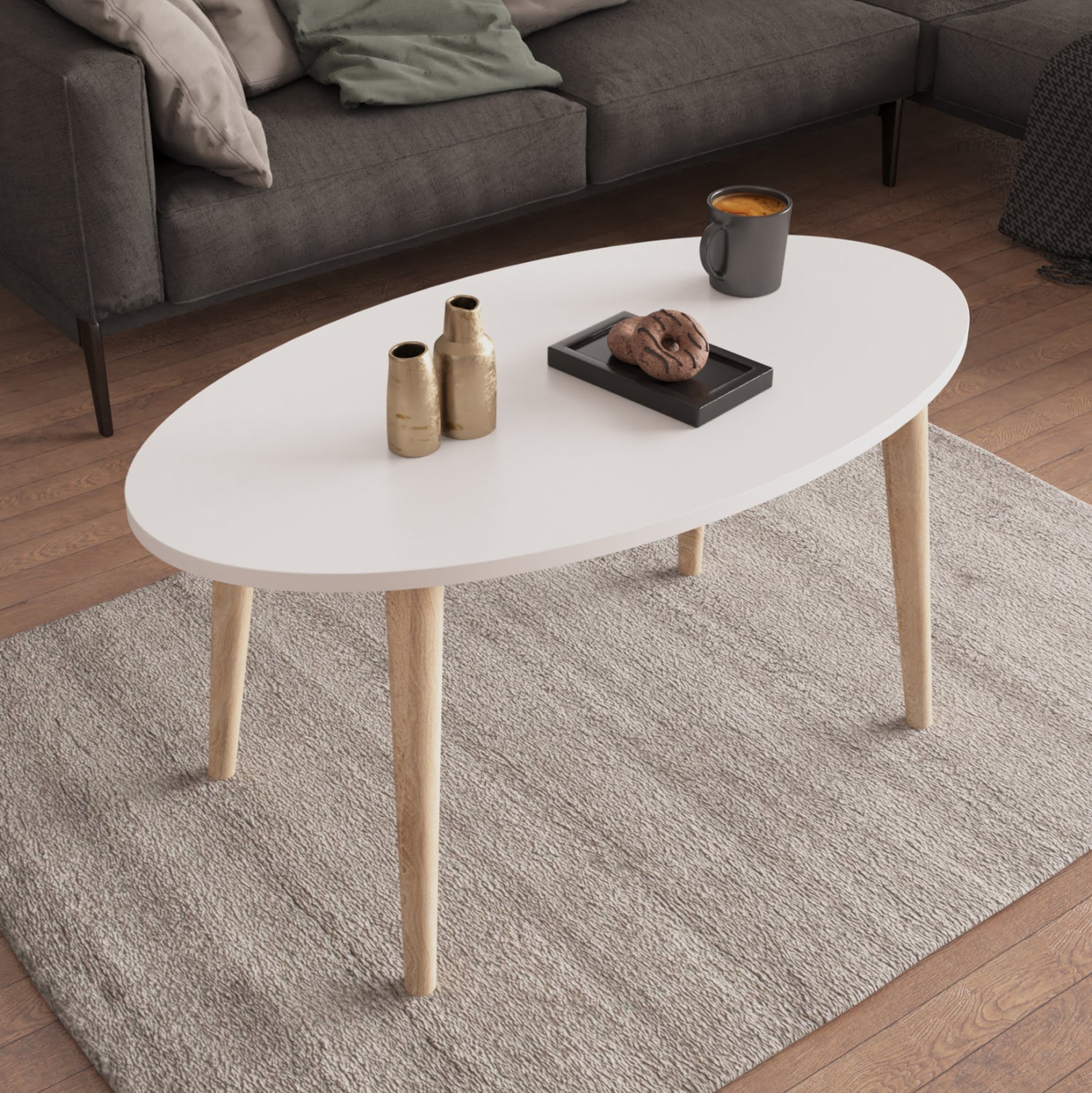 Комплект масички за кафе и 3 странични масички vital бял меламин-сонама дърво