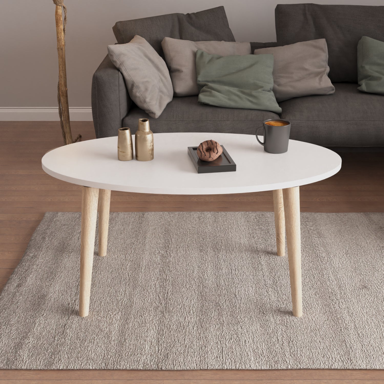 Комплект масички за кафе и 3 странични масички vital бял меламин-сонама дърво