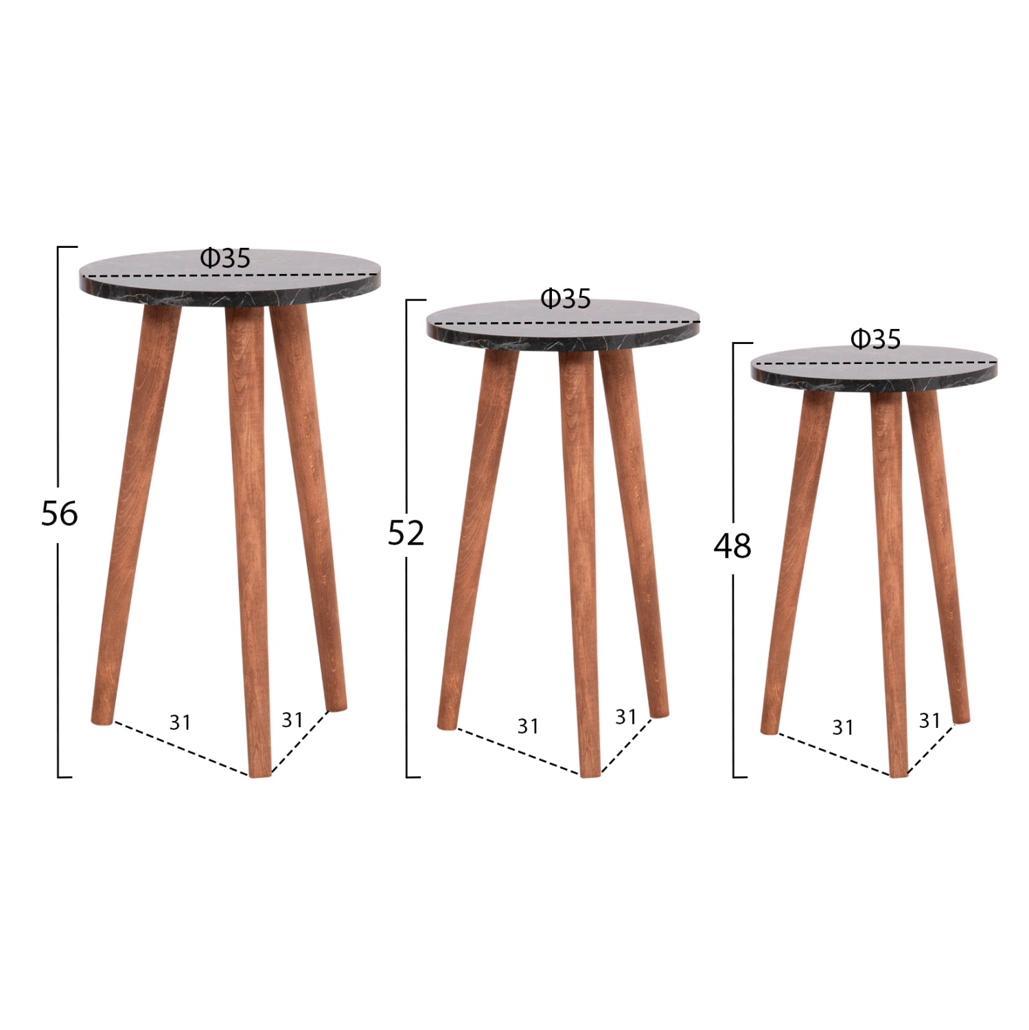 Комплект холни маси 4 бр VITAL черен-орех цвят