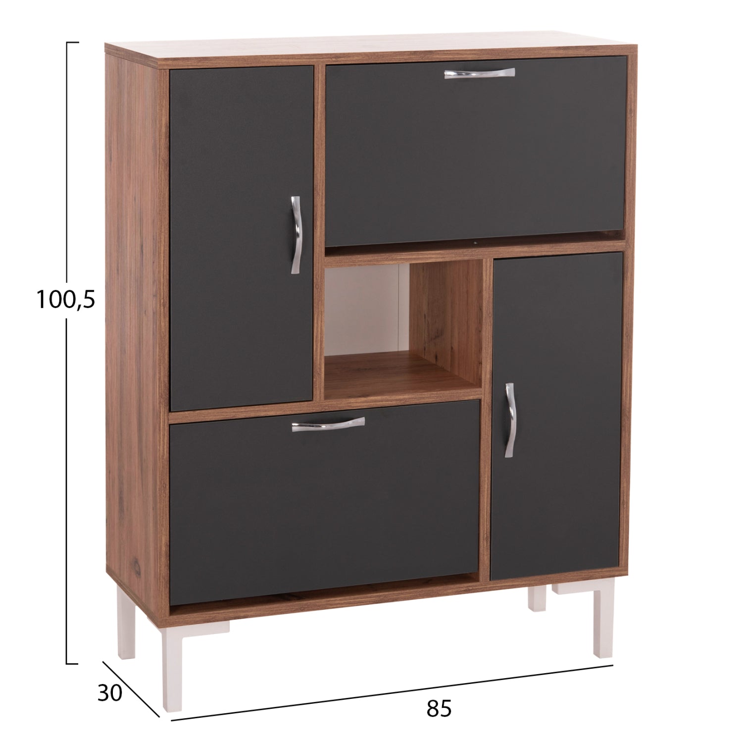 Шкаф за обувки Medy от меламин в естествен цвят и черно-кафяви крака 85x30x108.5 см