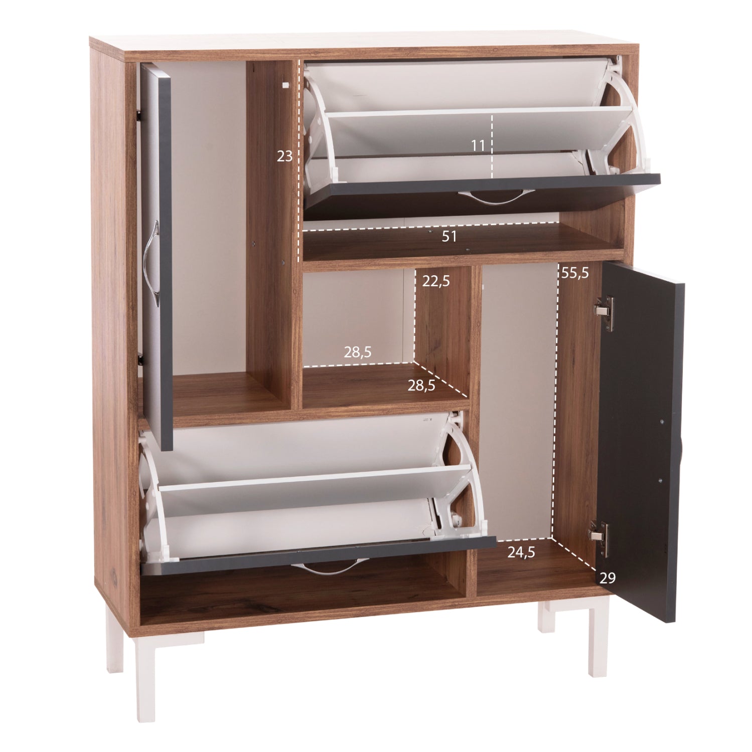 Шкаф за обувки Medy от меламин в естествен цвят и черно-кафяви крака 85x30x108.5 см