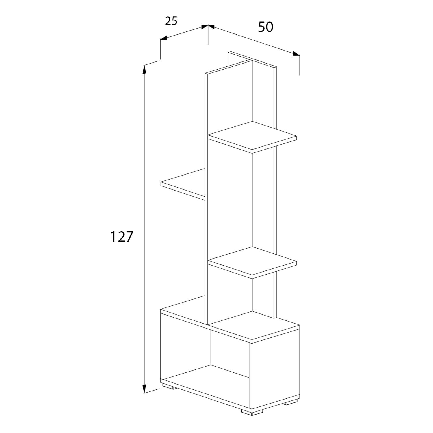 Етажерка TRIVIO цвят бял-натурал цвят 50x25x127см